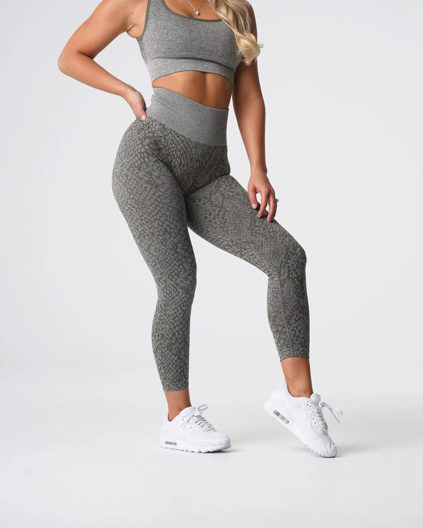 Khaki Green Snakeskin Seamless Leggings