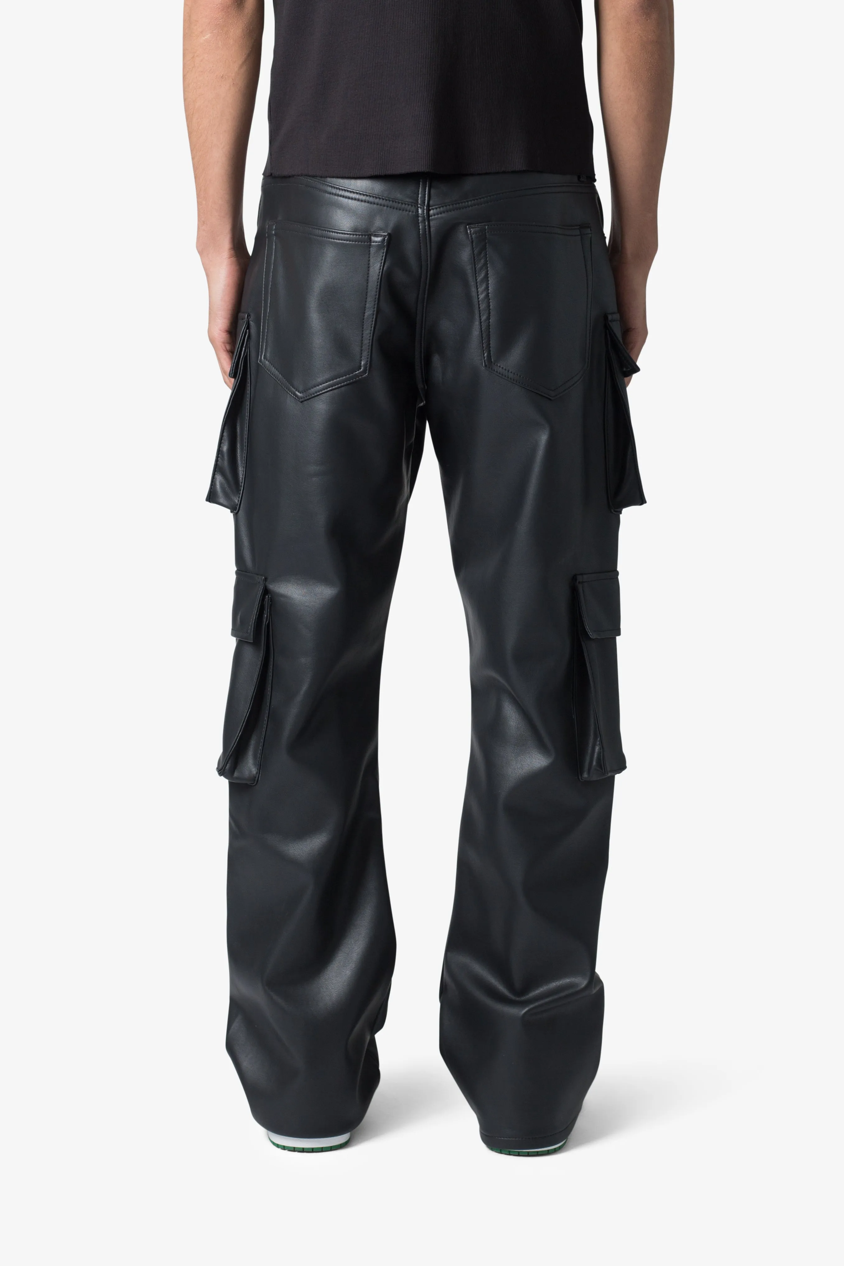 Leather Double Snap Cargo Pants - Black