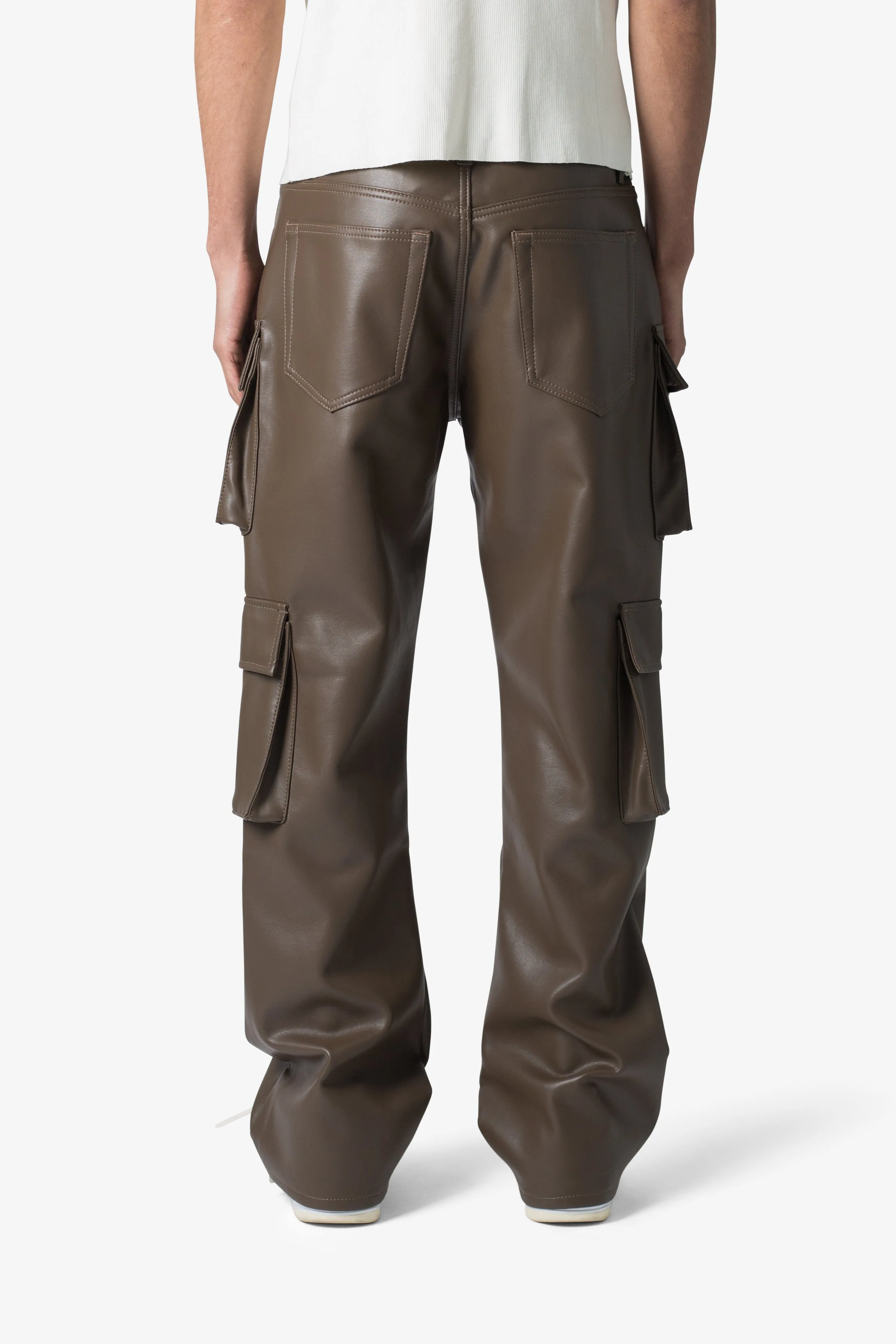 Leather Double Snap Cargo Pants - Chocolate