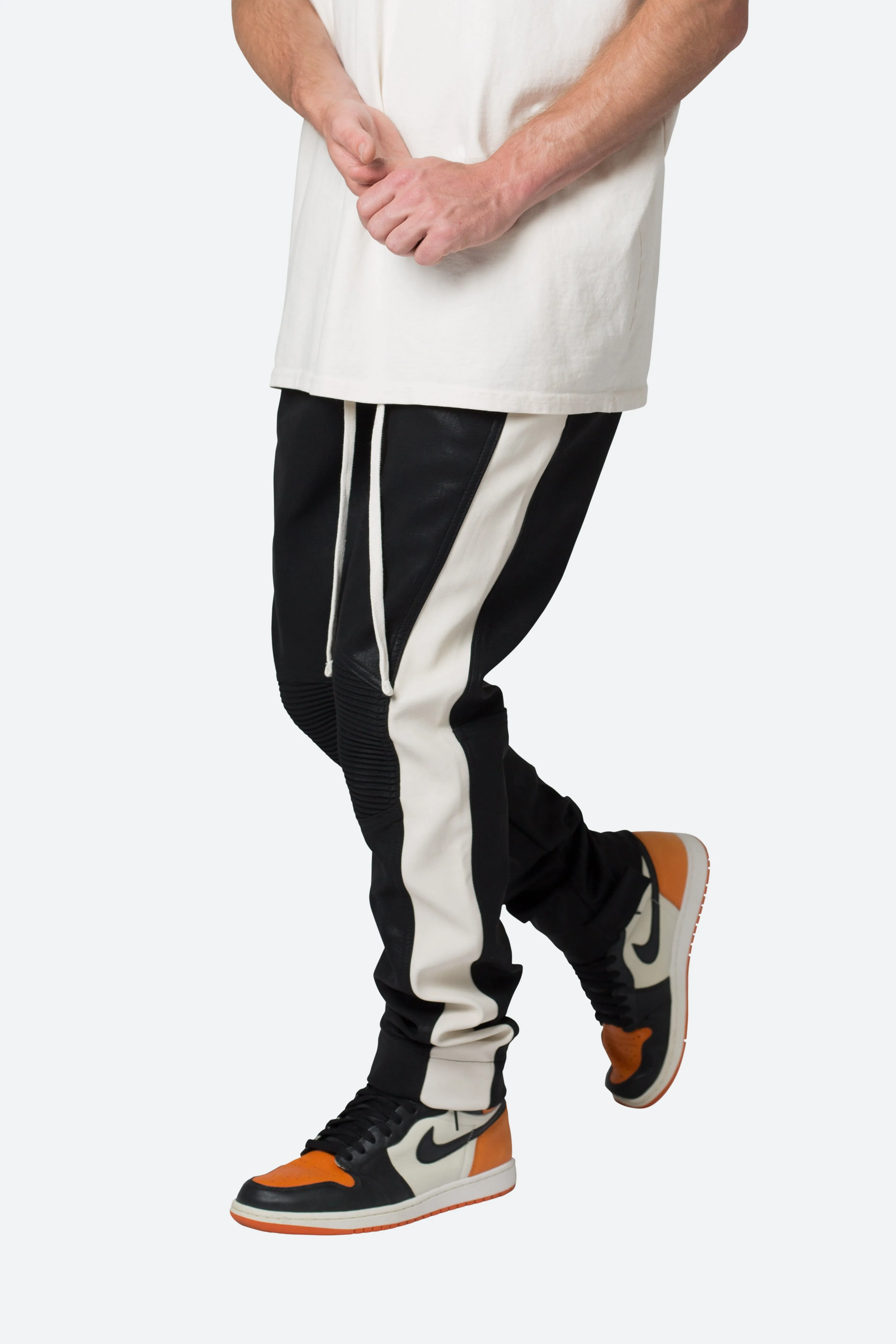 Leather Moto Pants - Black/White