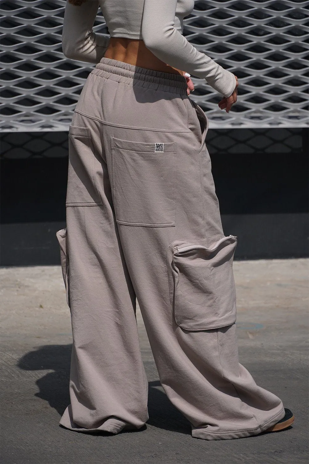 Light Beige Heavyweight Cargo Pants With Pockets