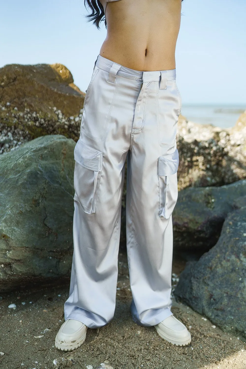 Light Grey Satin Utility Pants