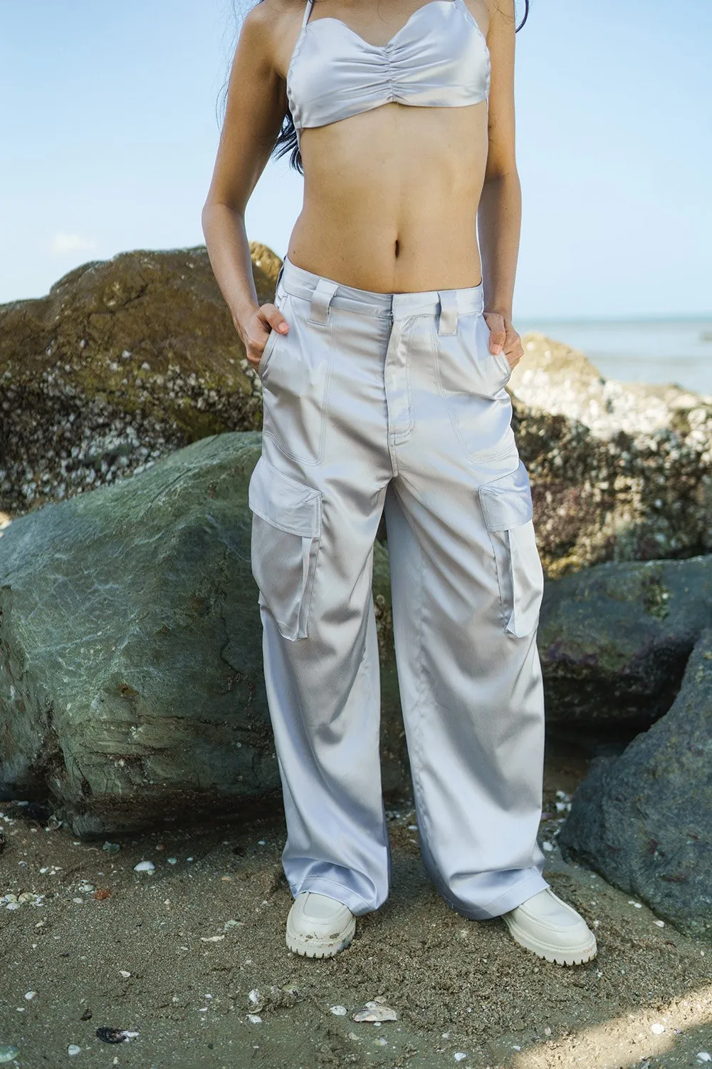 Light Grey Satin Utility Pants