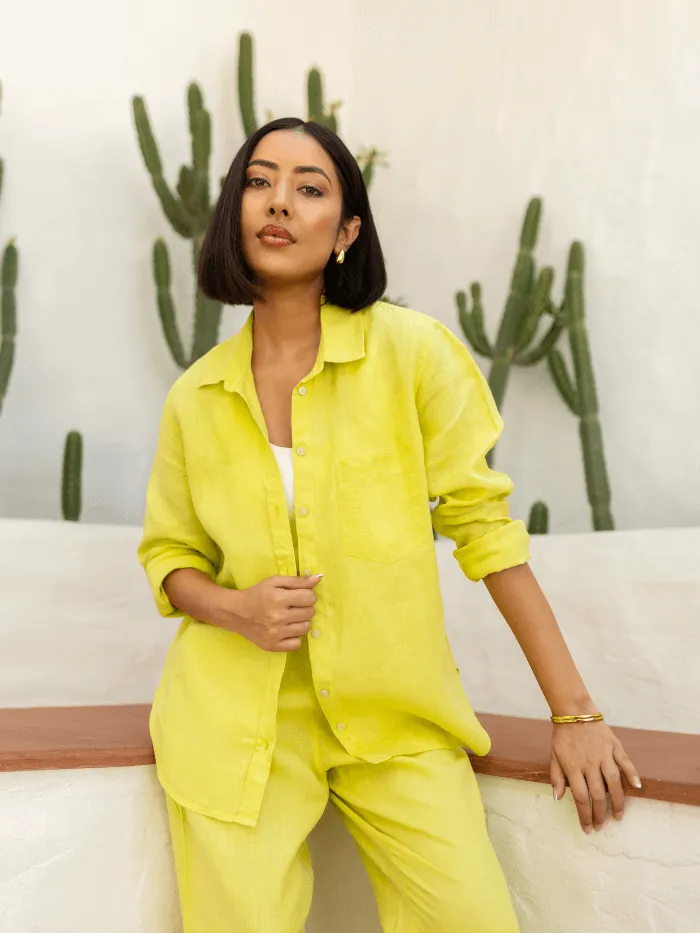 Lime Linen Shirt & Tapered Pants