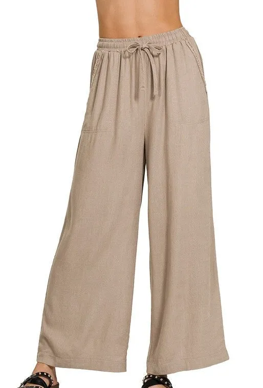 Linen Blend Wide Leg Pants