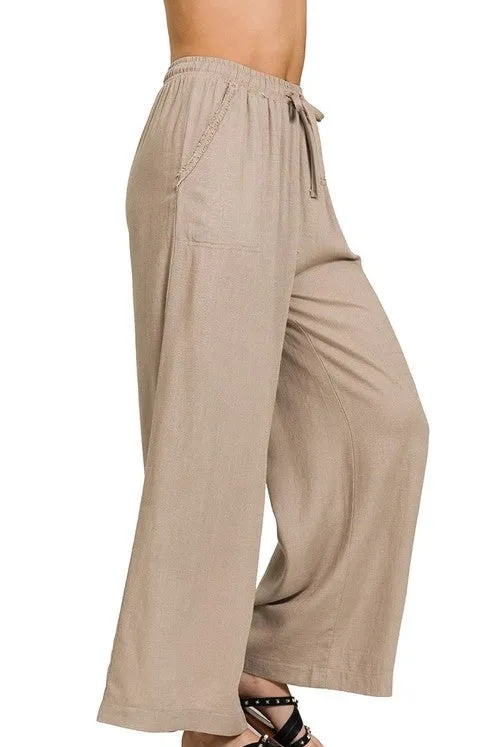 Linen Blend Wide Leg Pants