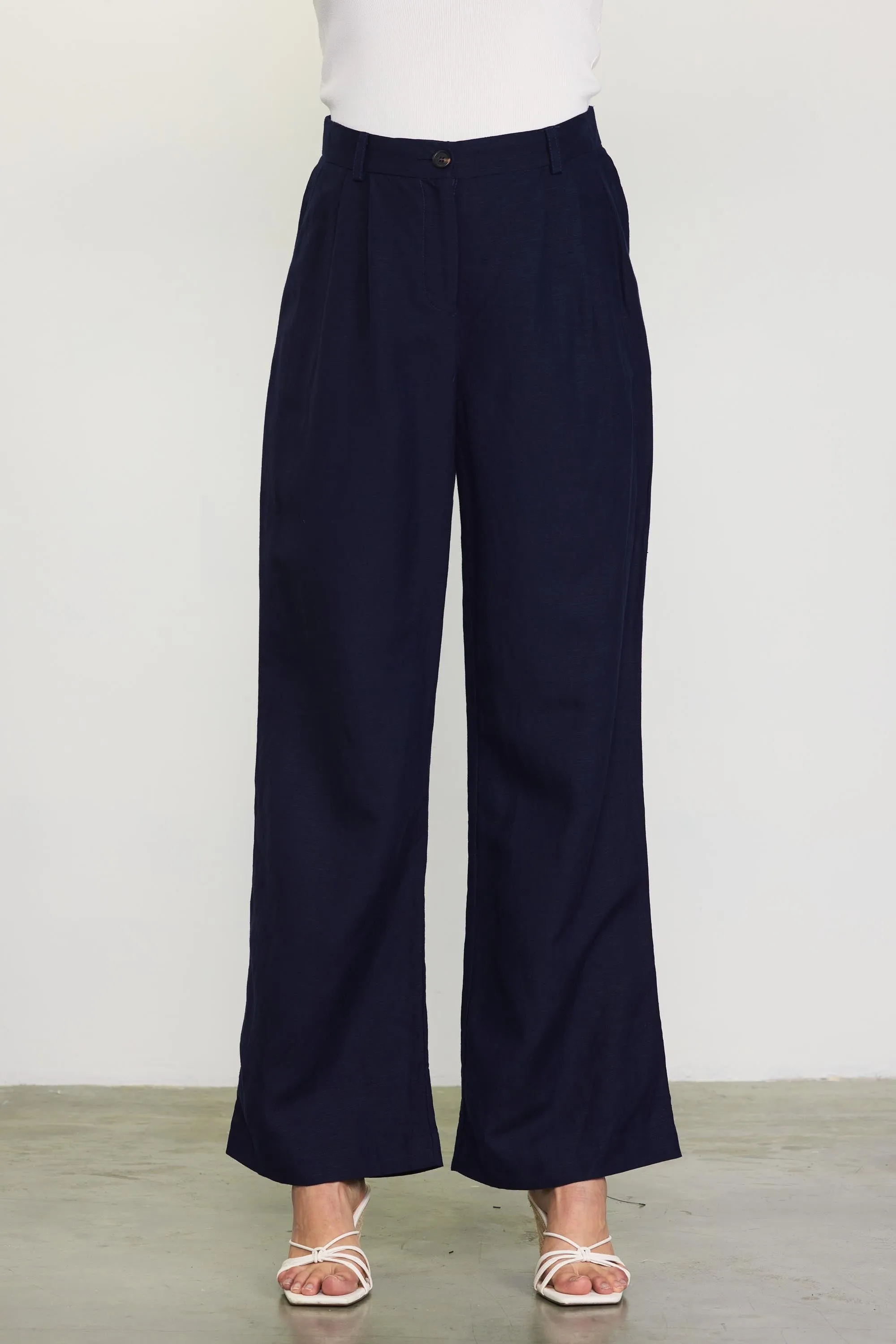 LINEN BLEND WIDE LEG TROUSER