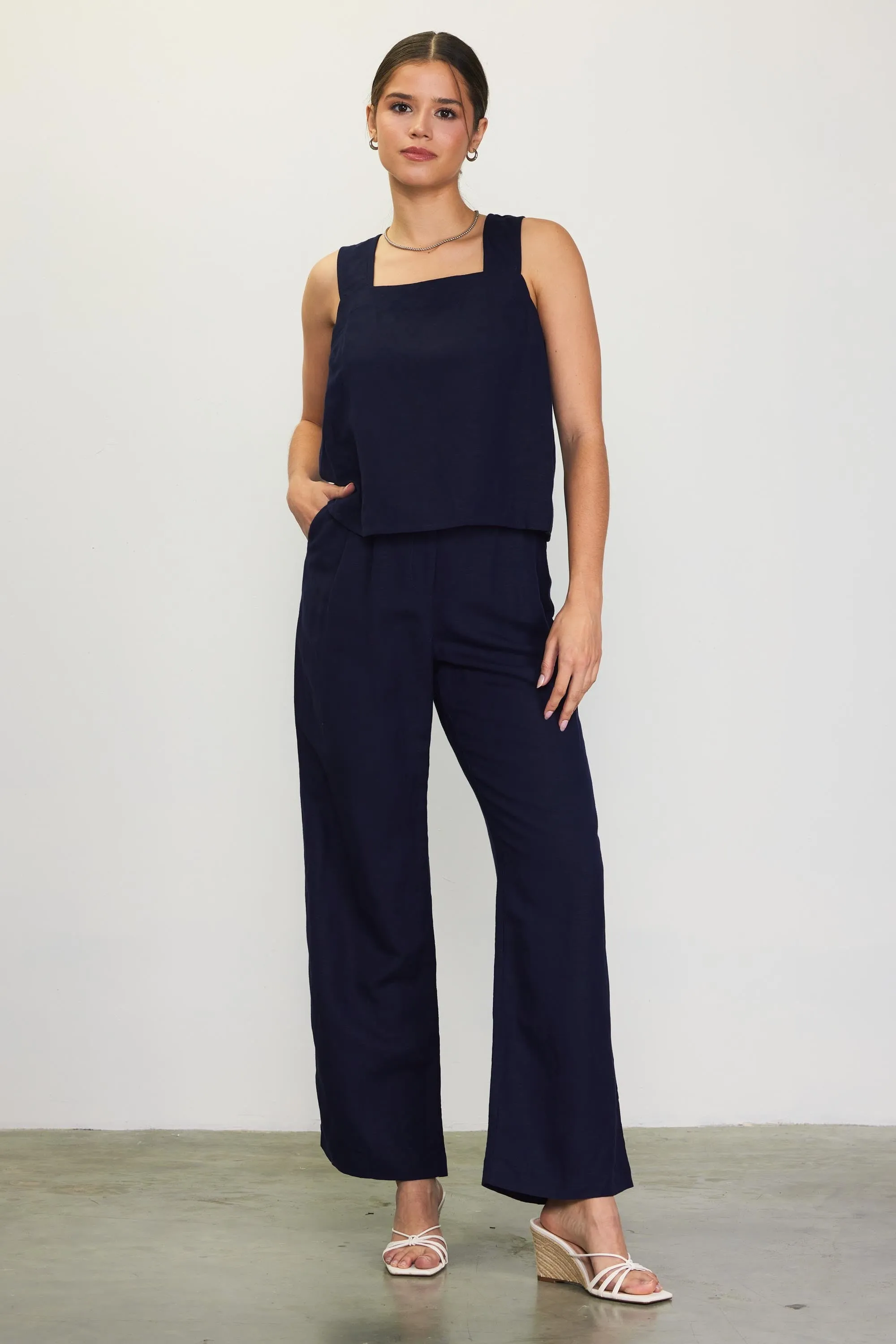 LINEN BLEND WIDE LEG TROUSER