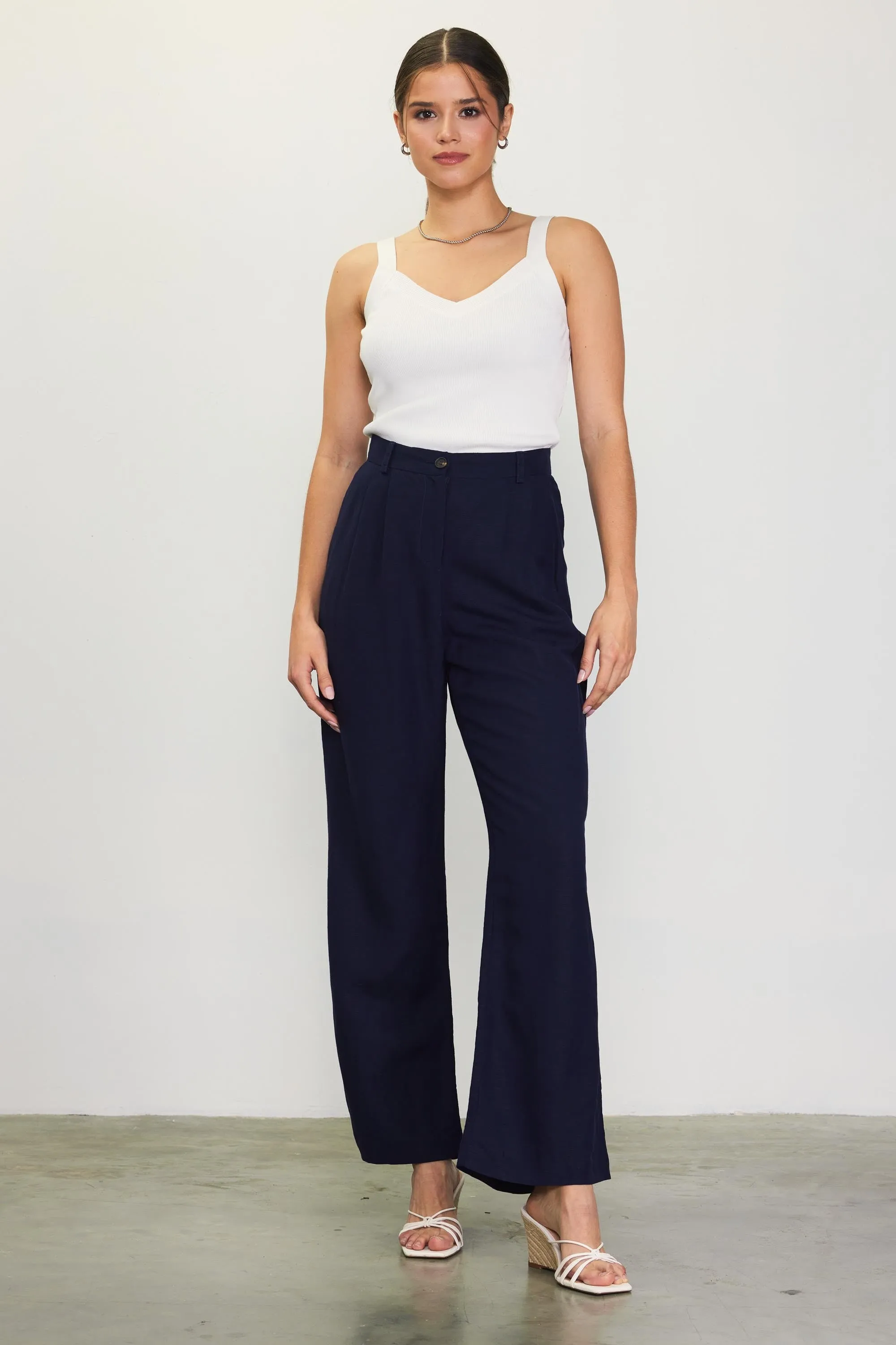 LINEN BLEND WIDE LEG TROUSER