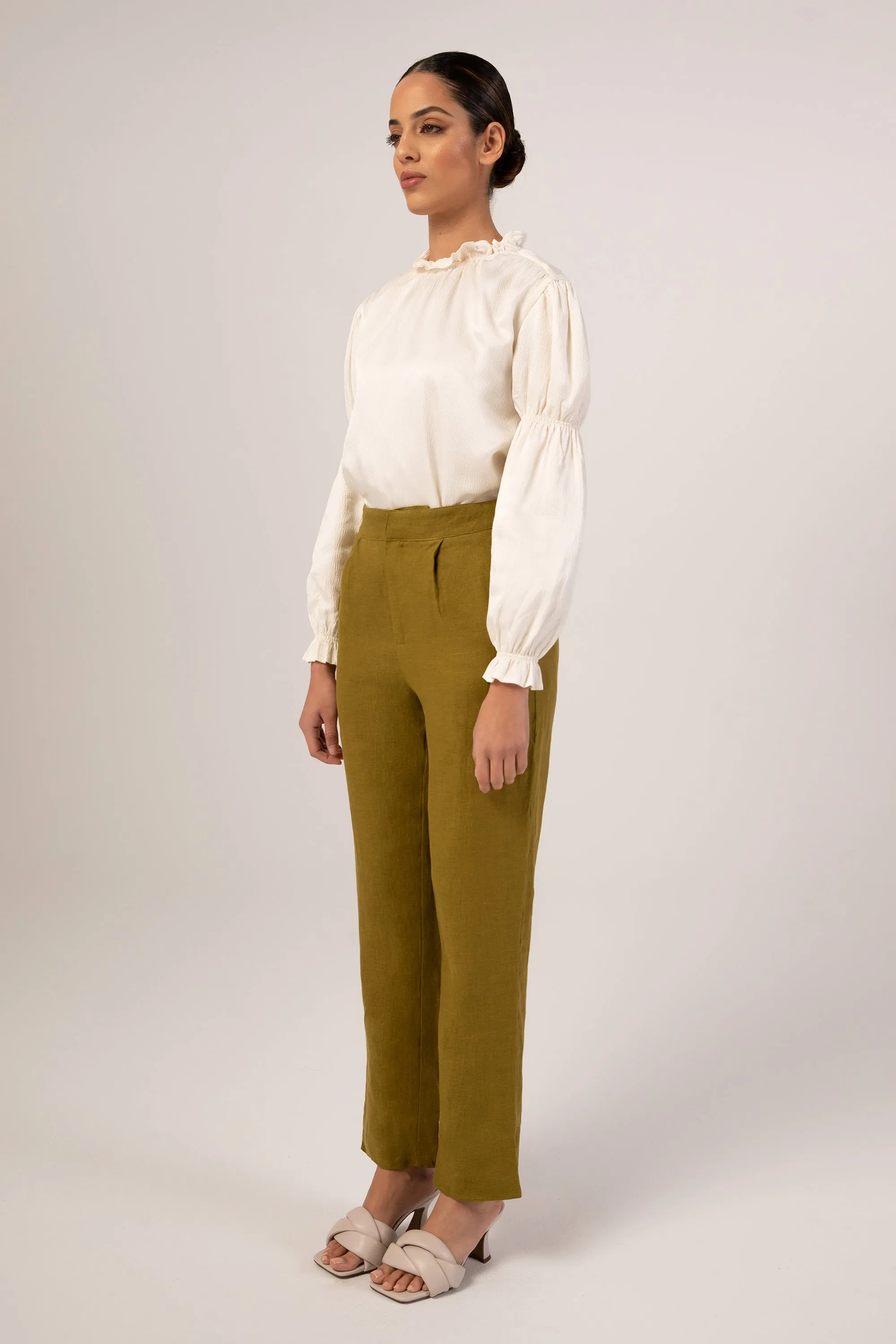 Linen Straight Leg Pants - Avocado