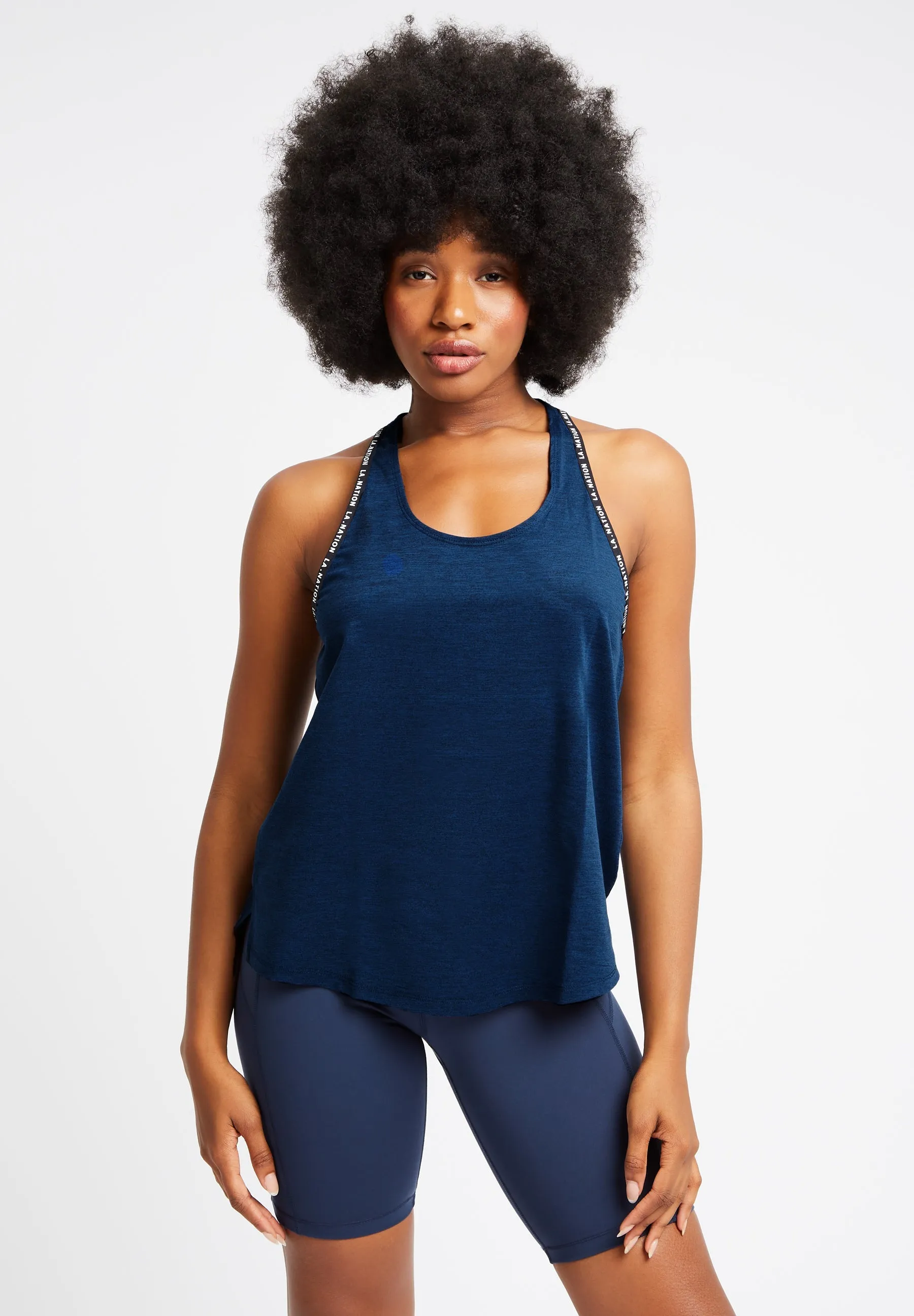 Long Line Sports Vest Top-Navy Blue