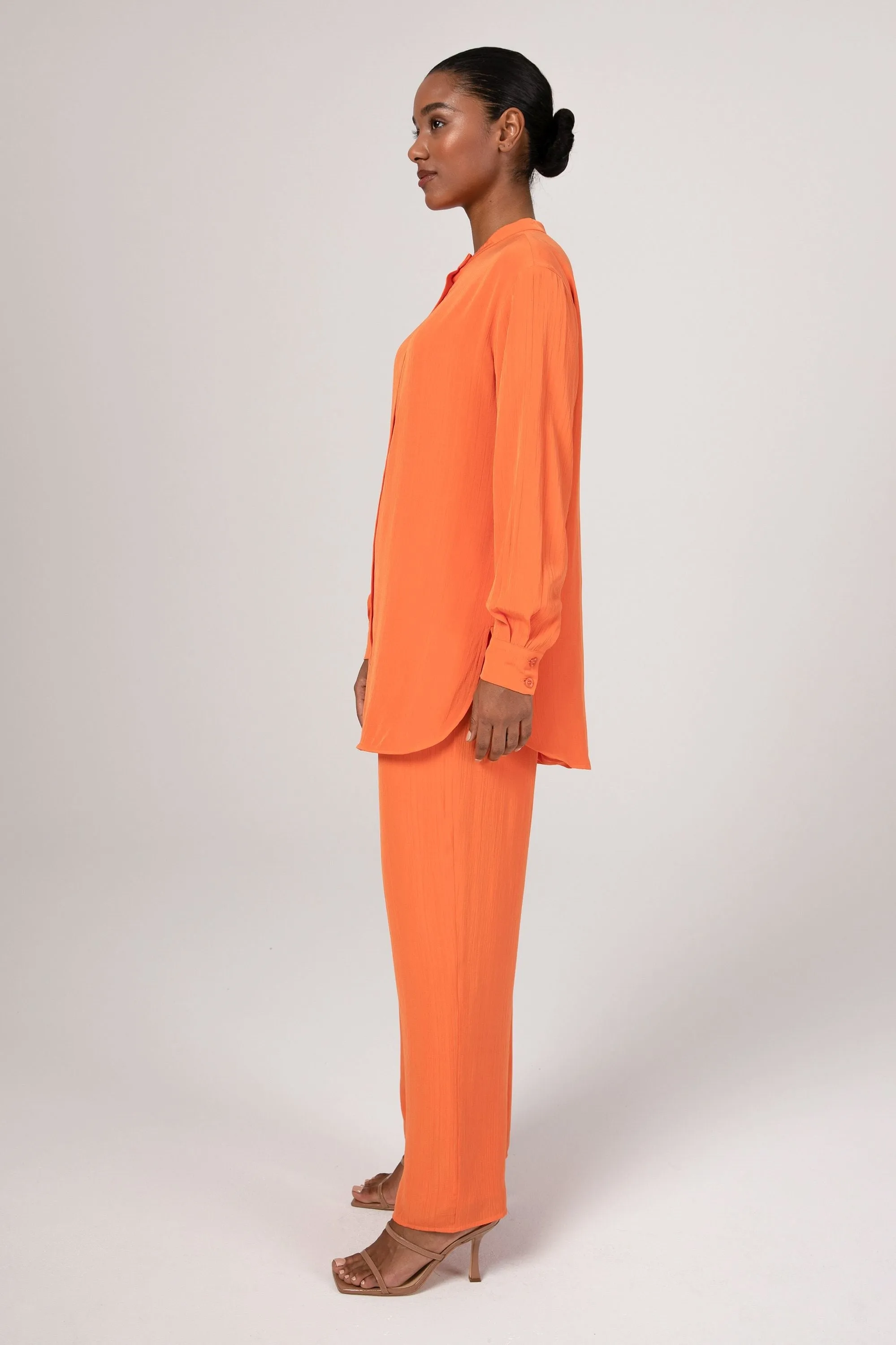 Nashwa Textured Rayon Wide Leg Pants - Papaya