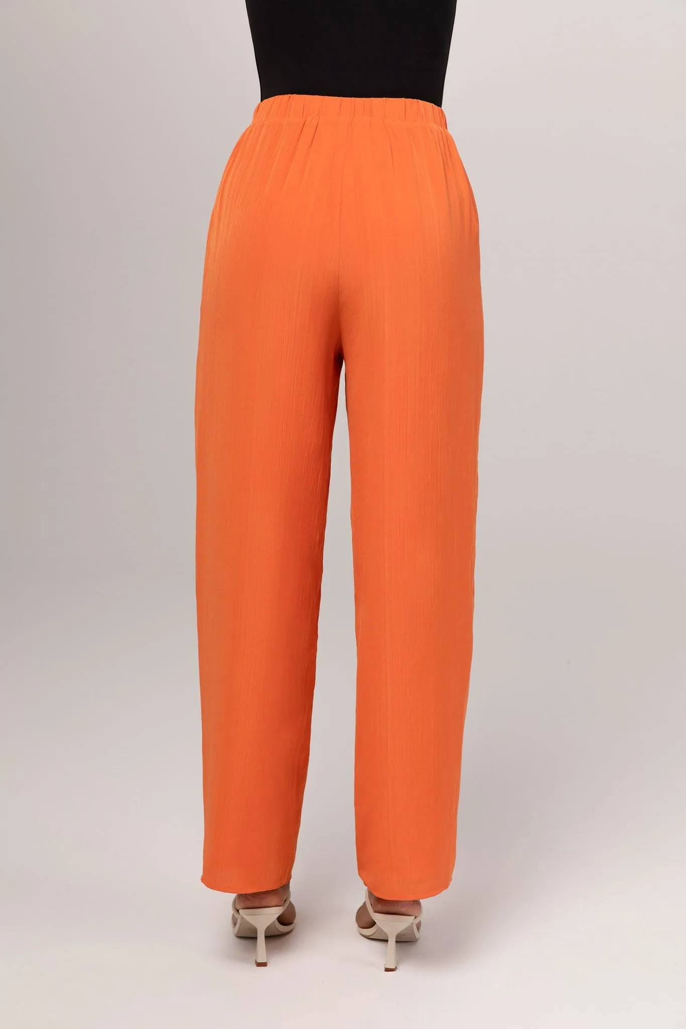 Nashwa Textured Rayon Wide Leg Pants - Papaya