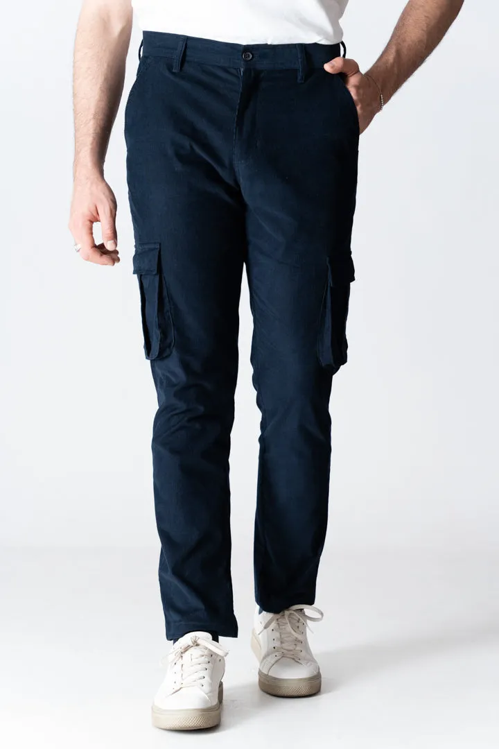 Navy Corduroy Stretch Cargo Pants