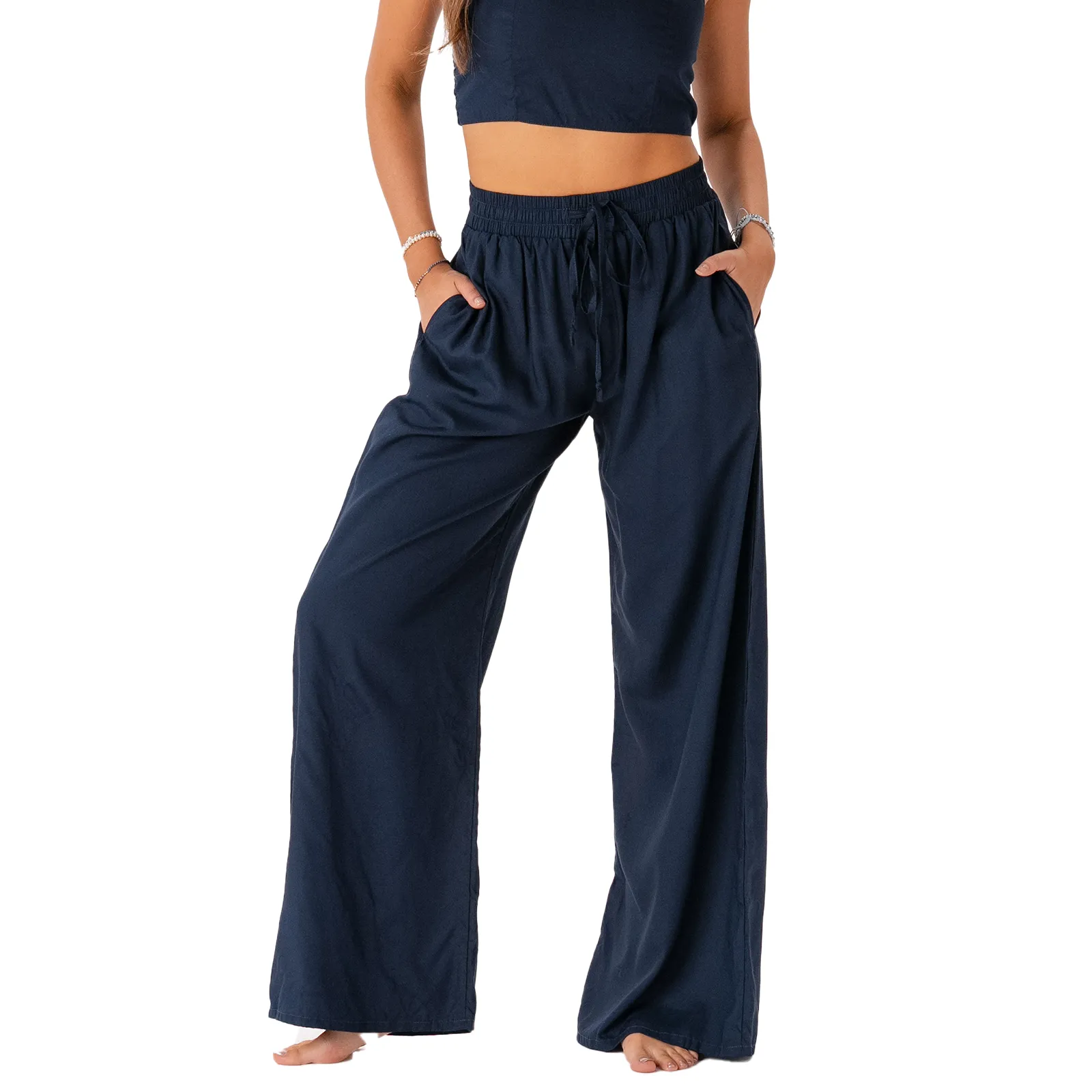 Oxford Wide Leg Drawstring Pants