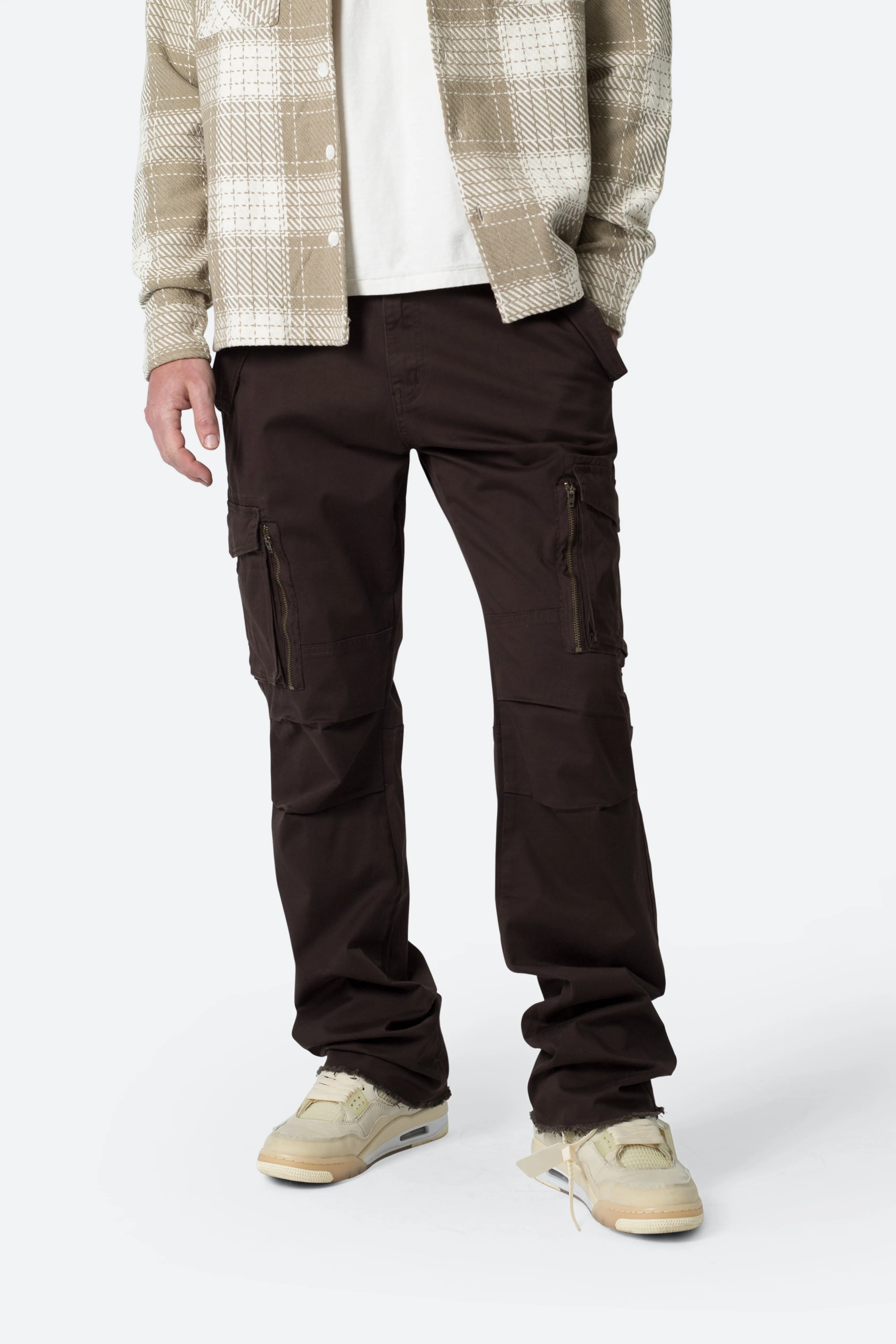 Paneled Zipper Cargo Pants - Brown