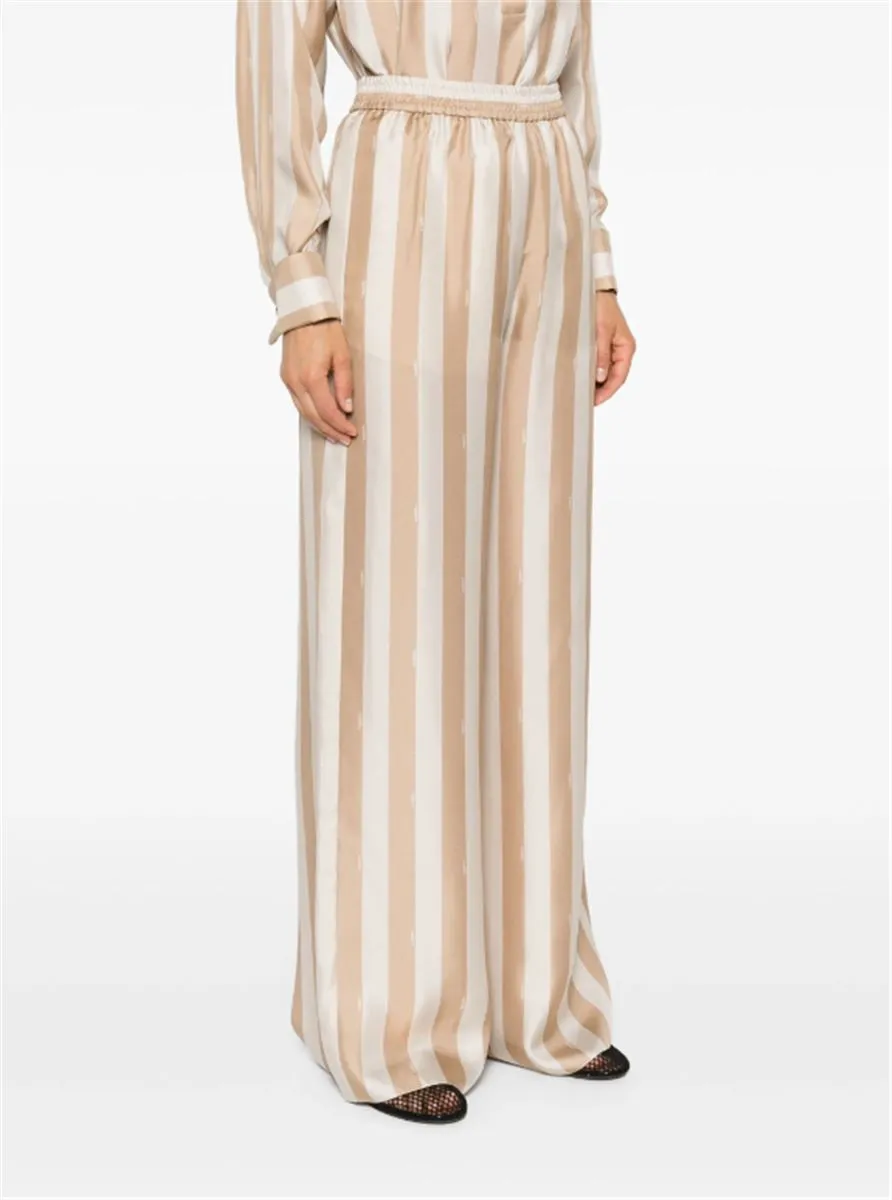 PEQUIN-STRIPE SILK PALAZZO PANTS