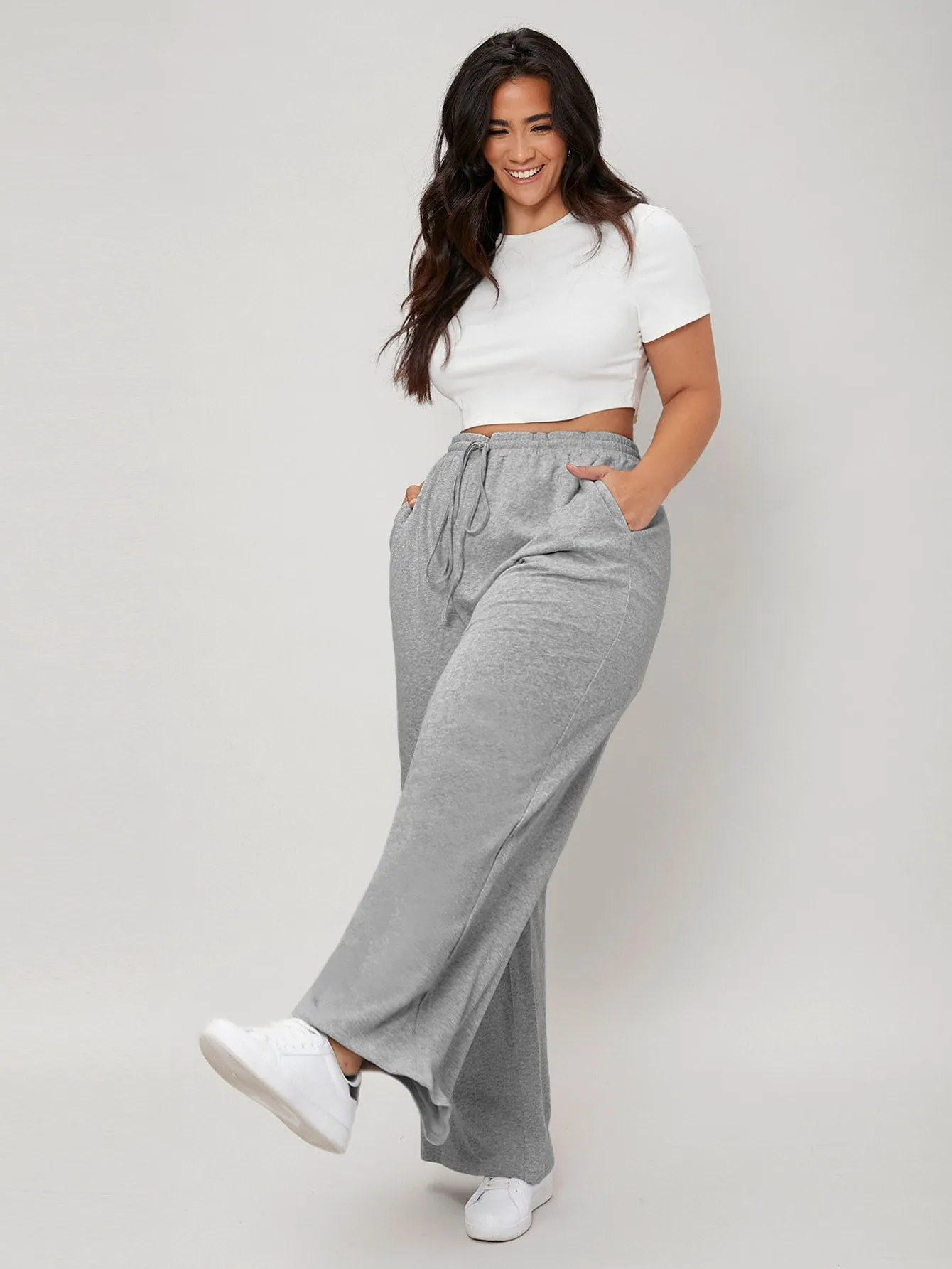 Plus Drawstring Waist Wide Leg Sweatpants