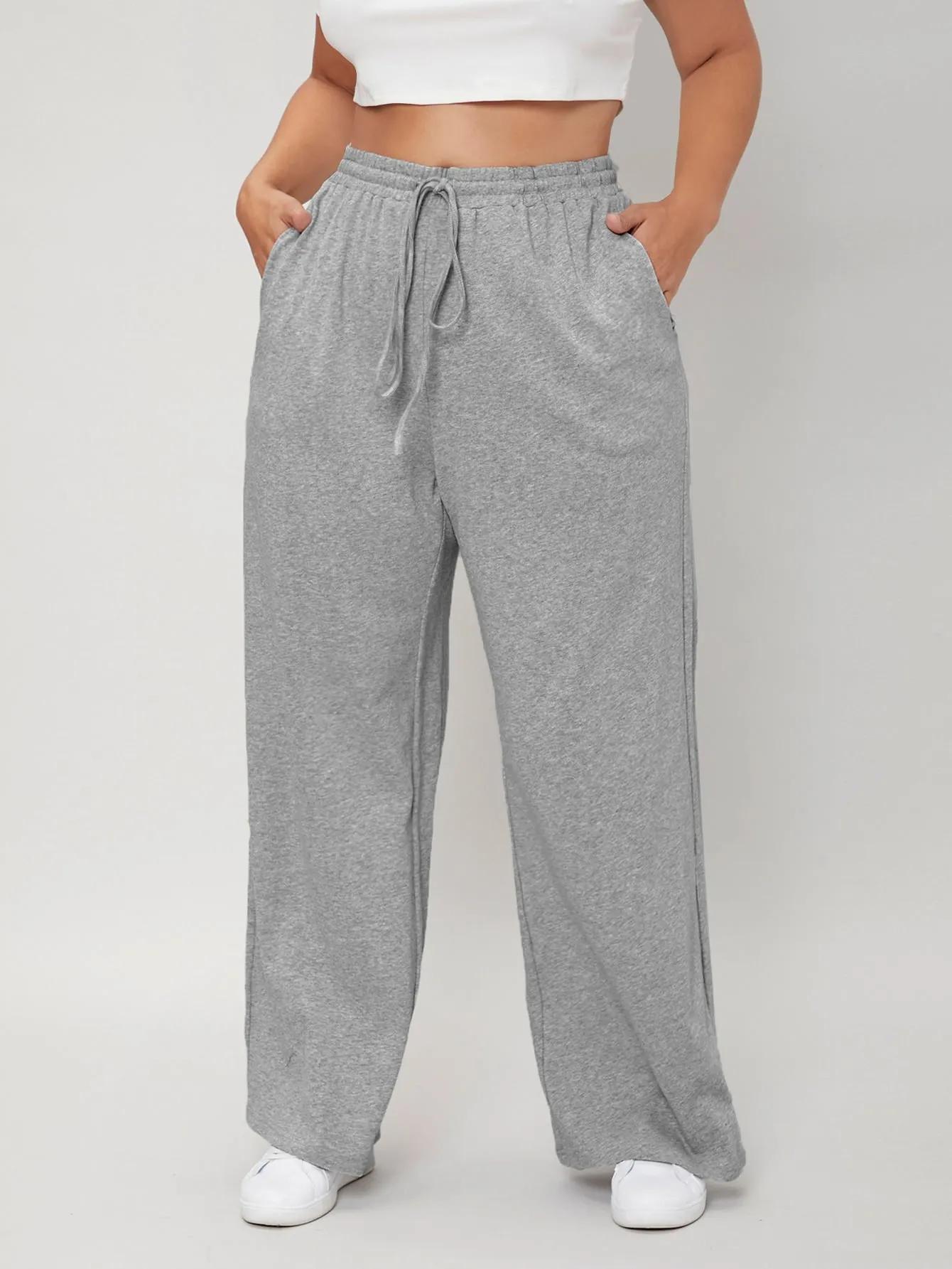 Plus Drawstring Waist Wide Leg Sweatpants