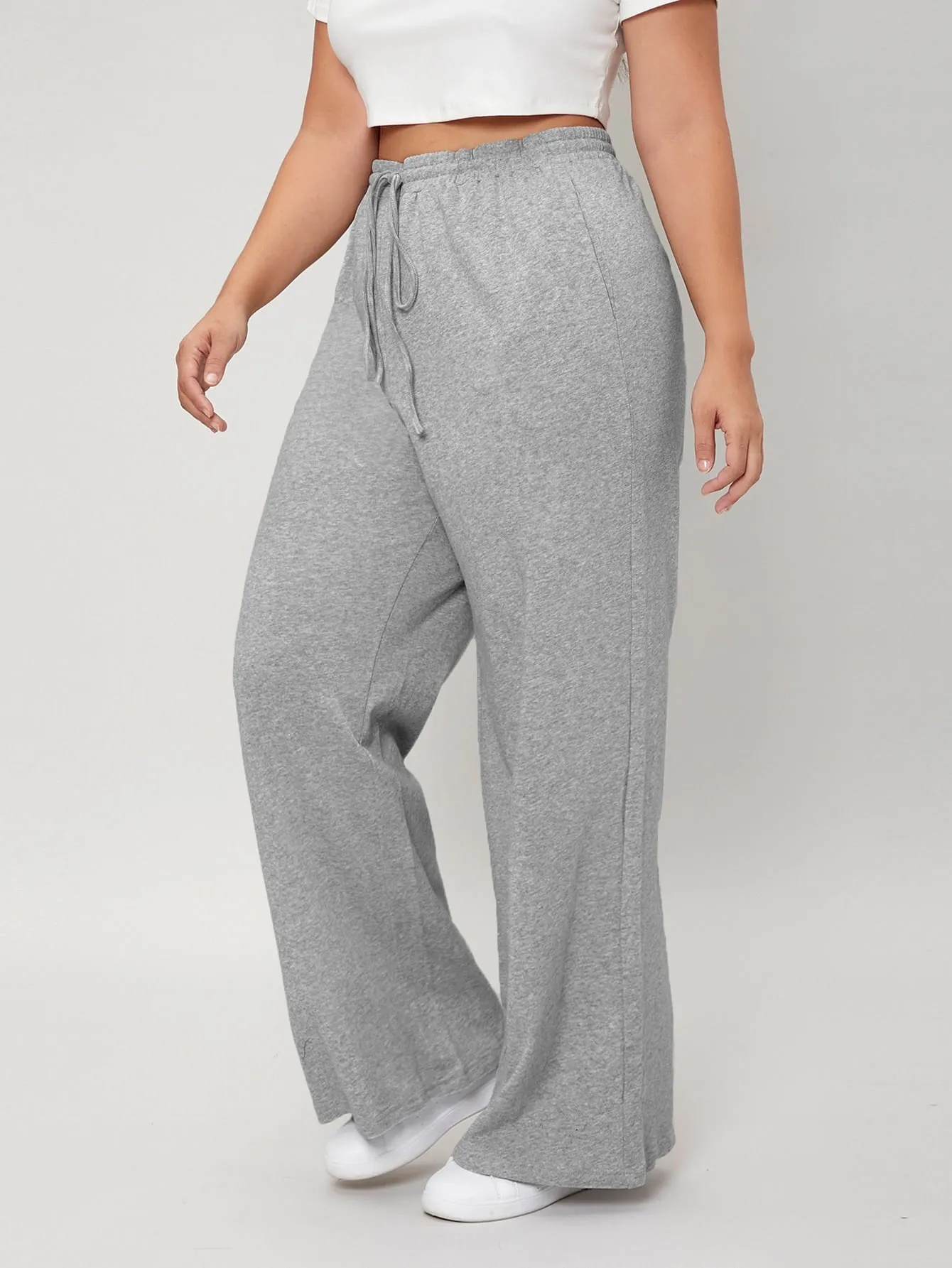 Plus Drawstring Waist Wide Leg Sweatpants