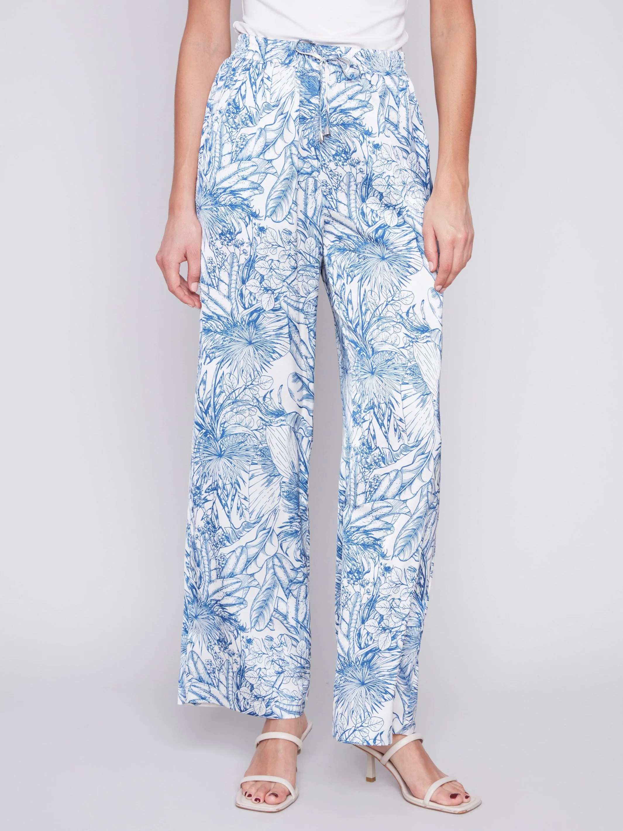 Printed Wide Leg Satin Pants - Jungle