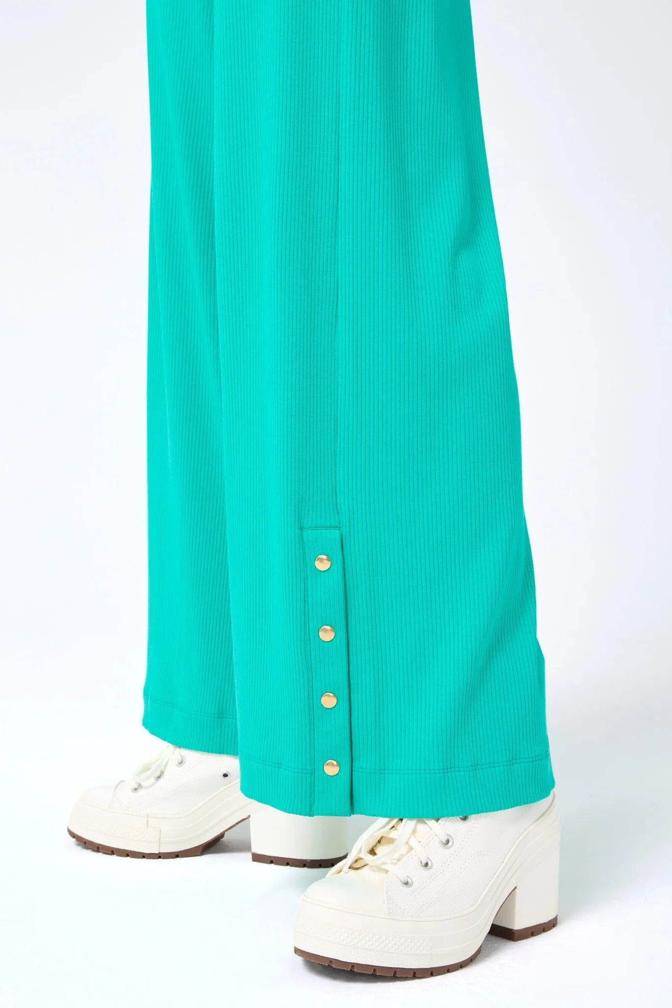 Rib Wide Leg Pant in Jade