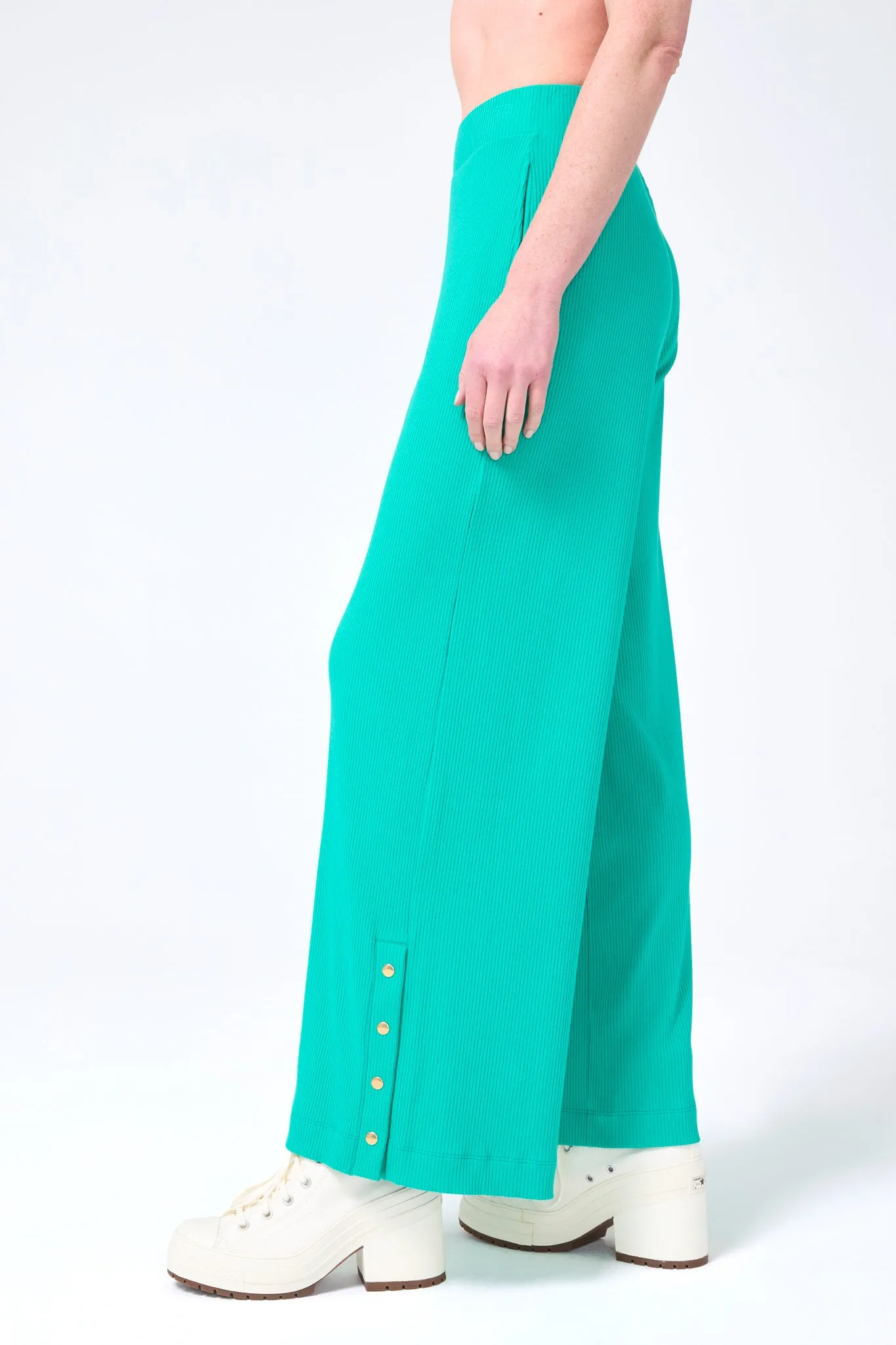 Rib Wide Leg Pant in Jade