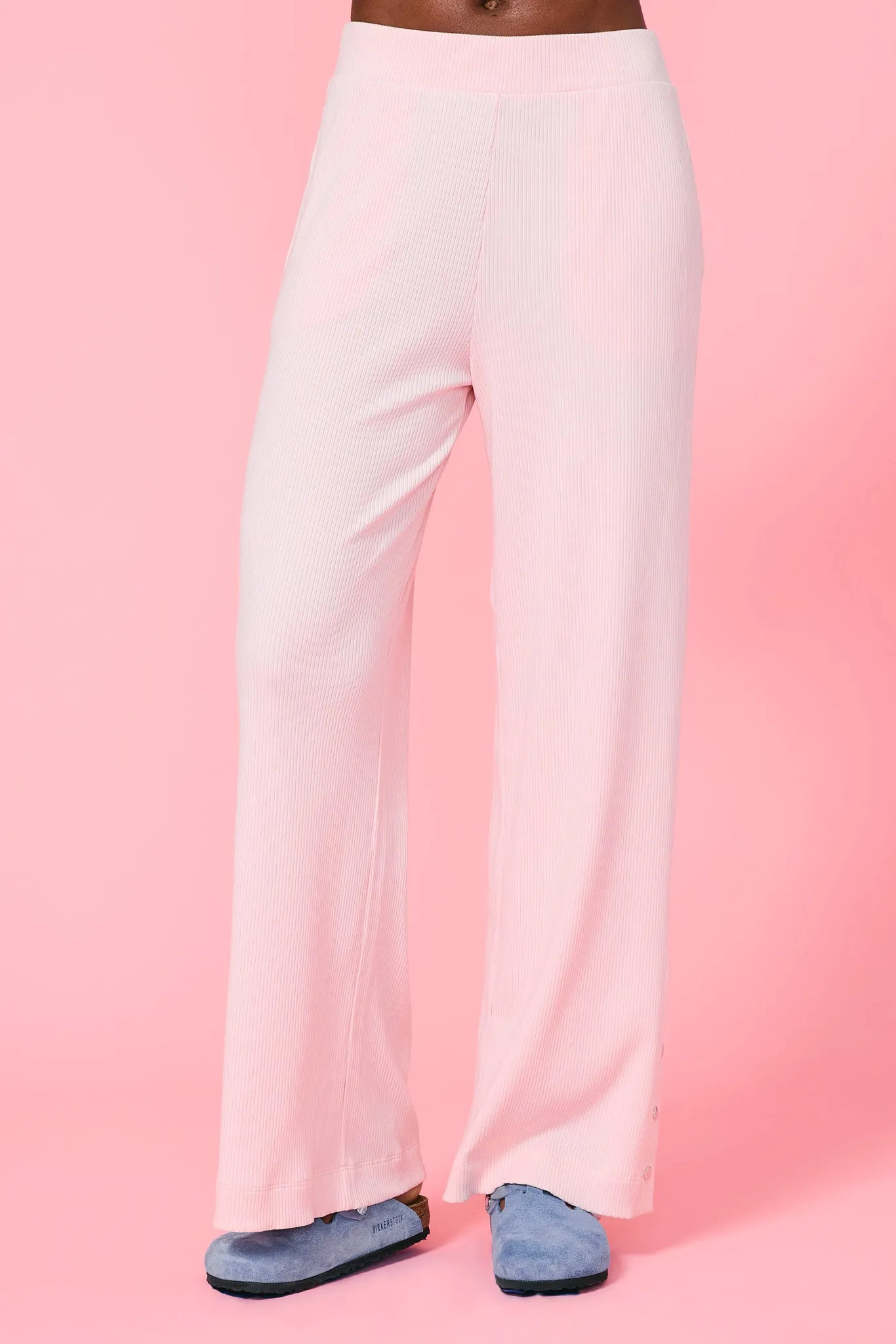 Rib Wide Leg Pant in Rose