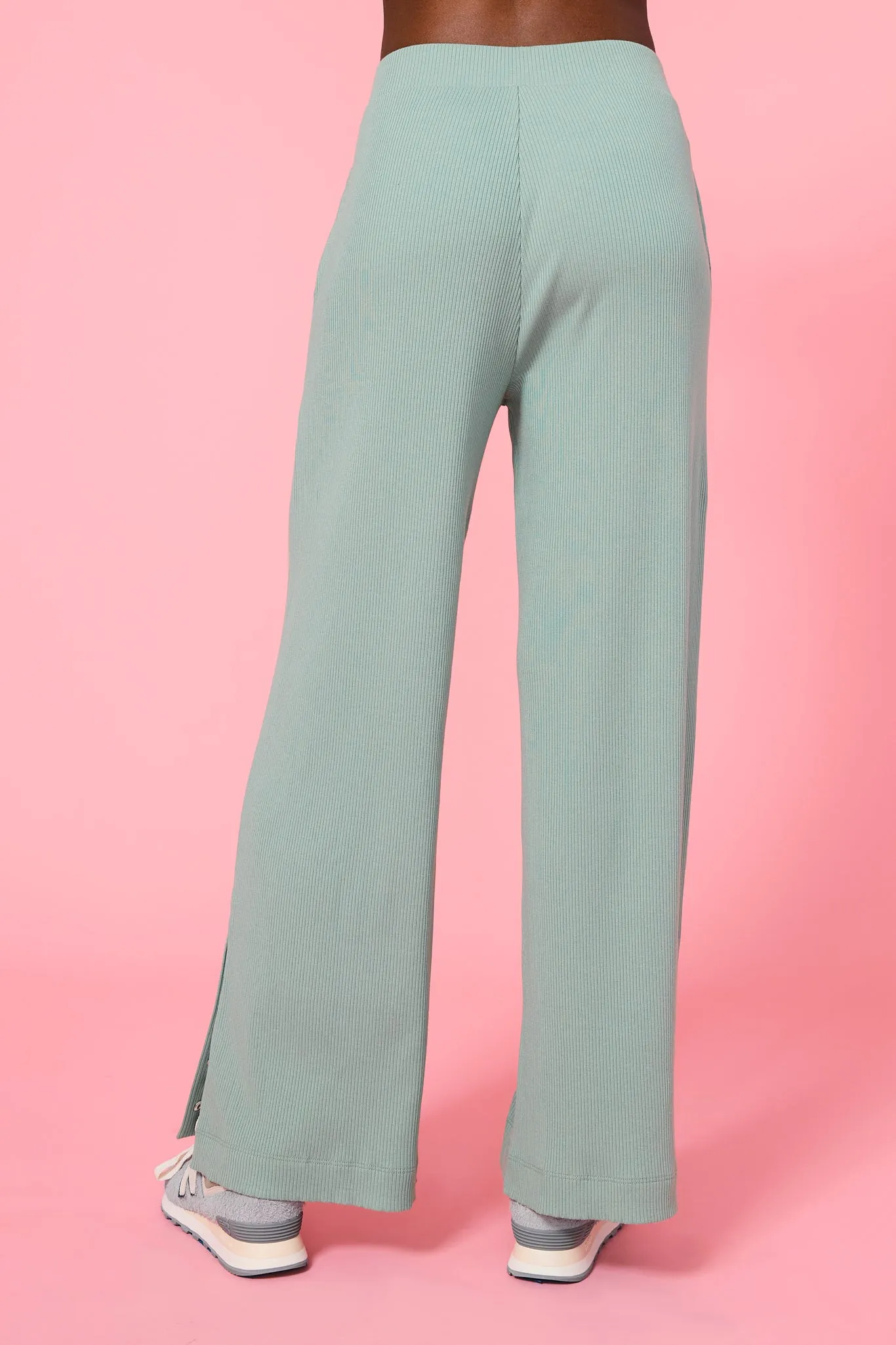 Rib Wide Leg Pant in Sage