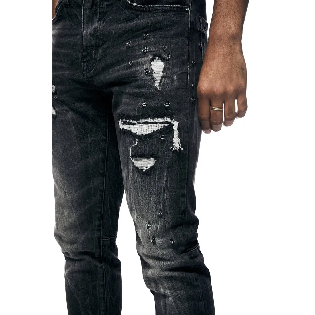 Rip And Repair Denim Jeans - Moon Black