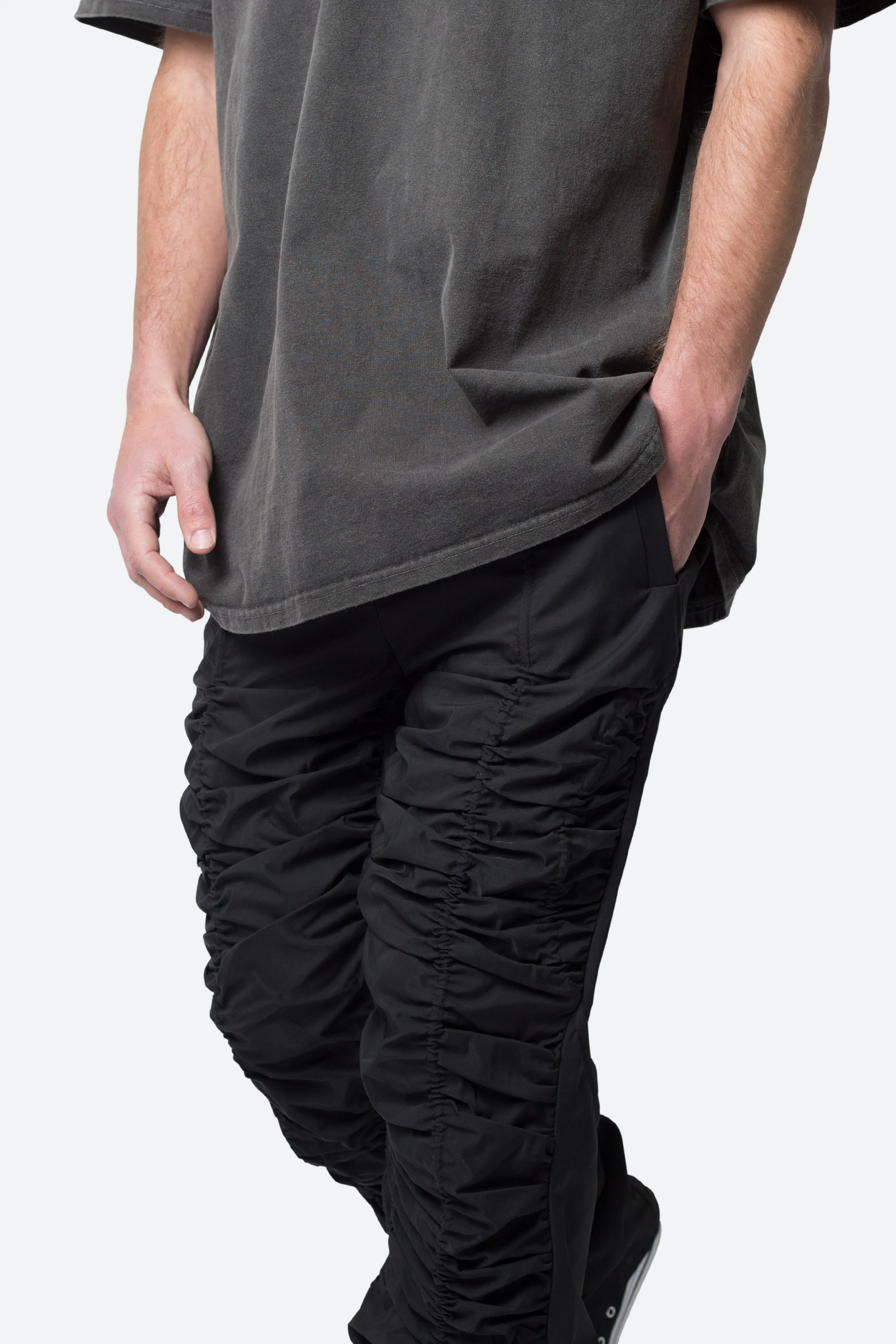 Ruched Stacked Drawcord Pants - Black