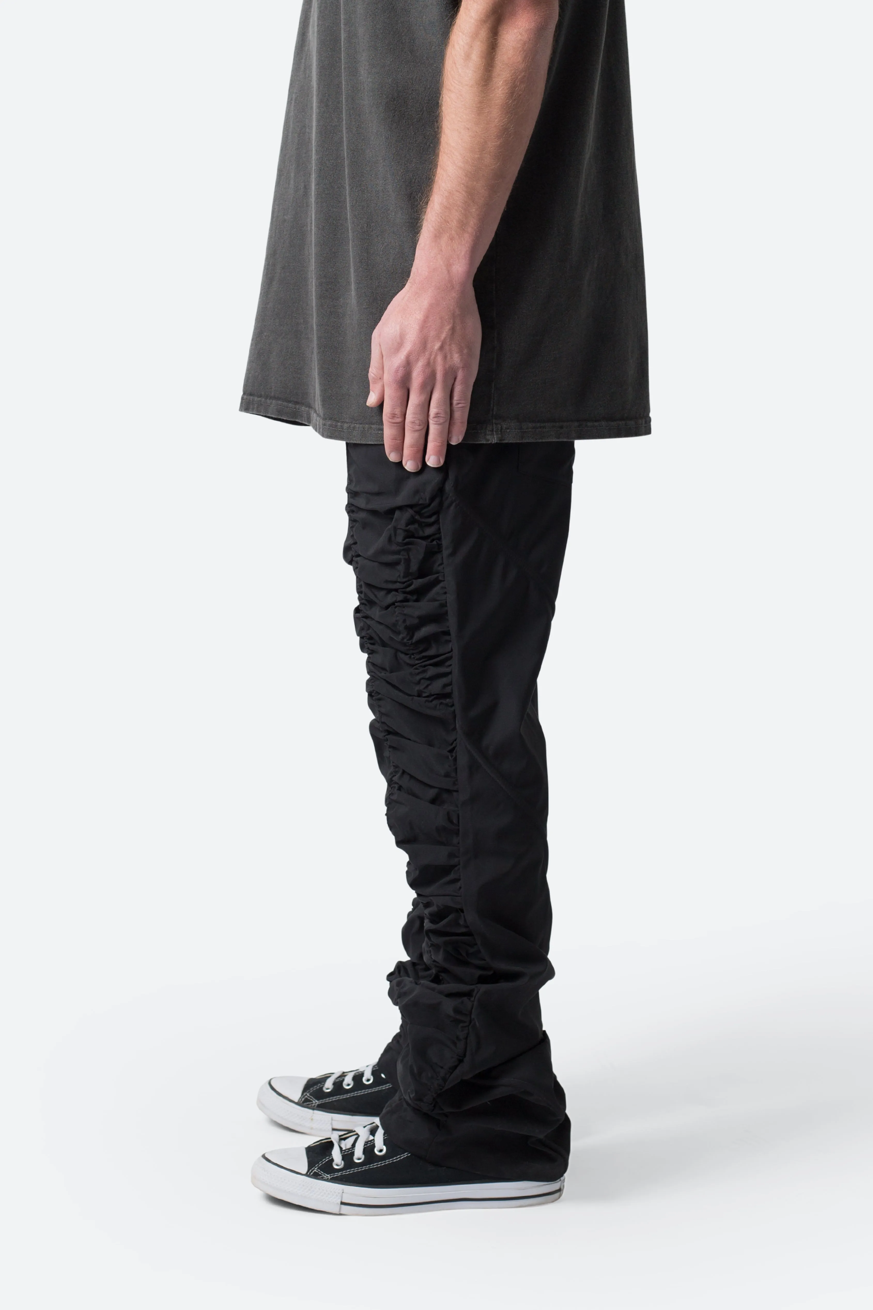 Ruched Stacked Drawcord Pants - Black