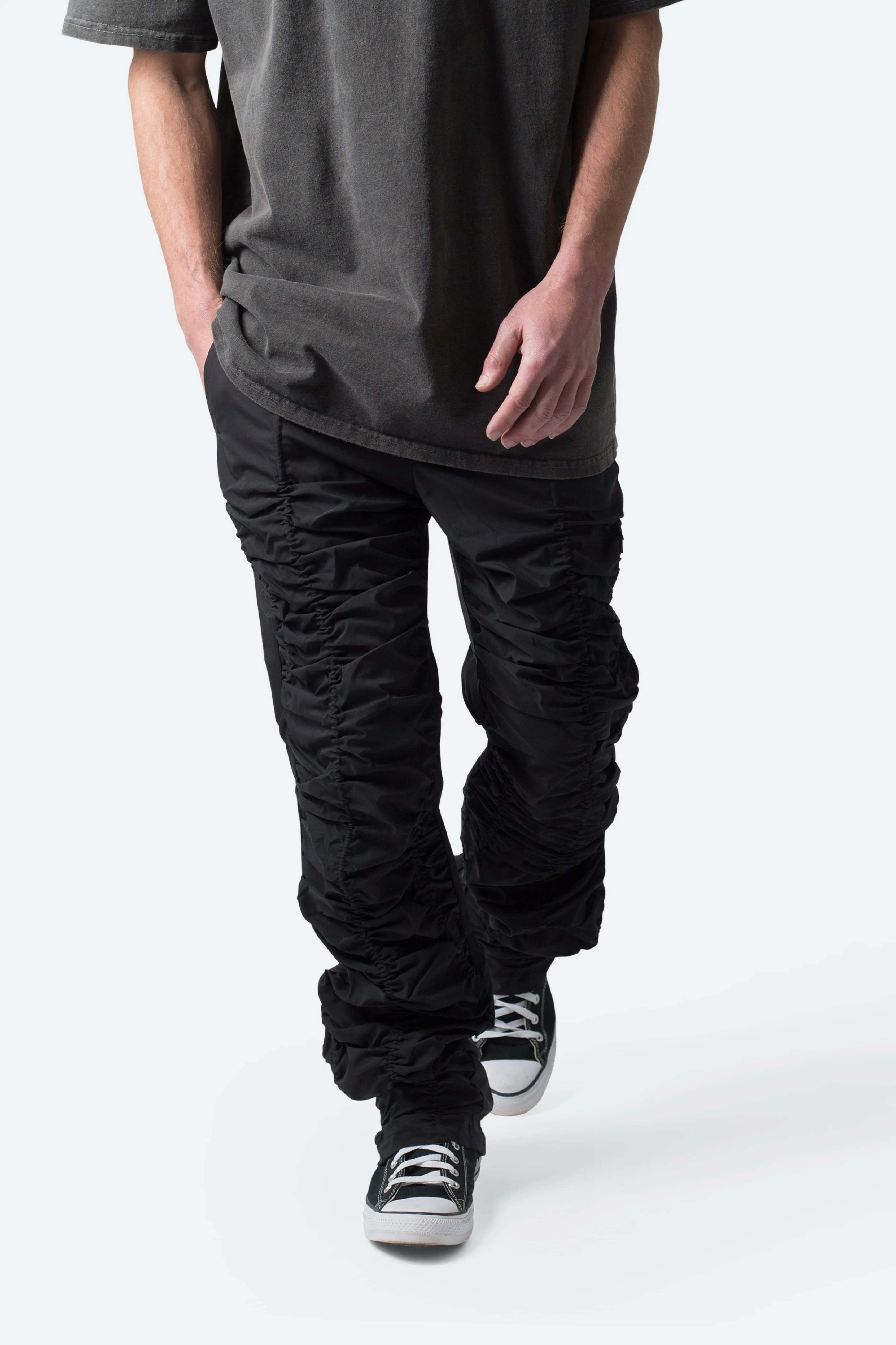 Ruched Stacked Drawcord Pants - Black