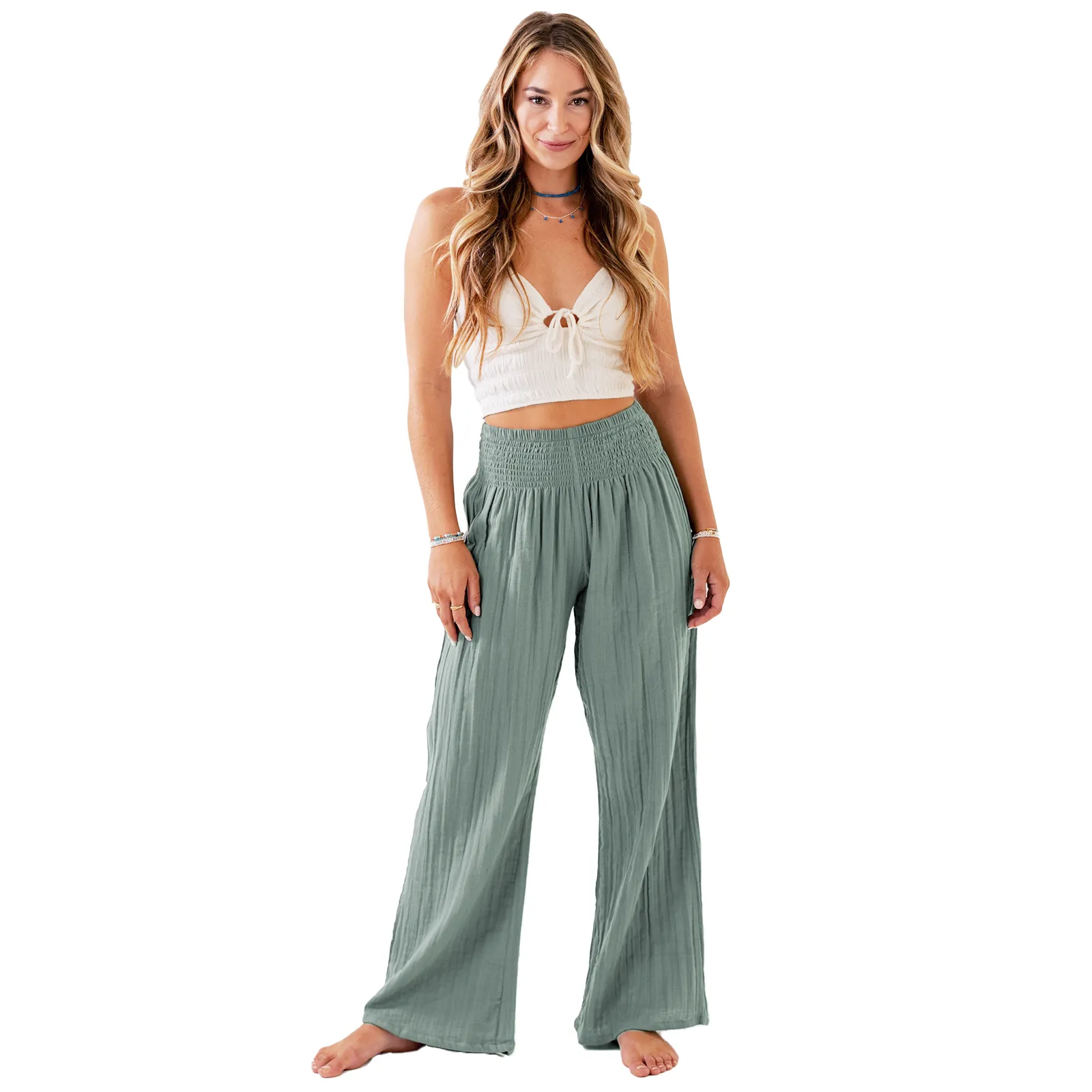 Sage Wide Leg Cotton Pants