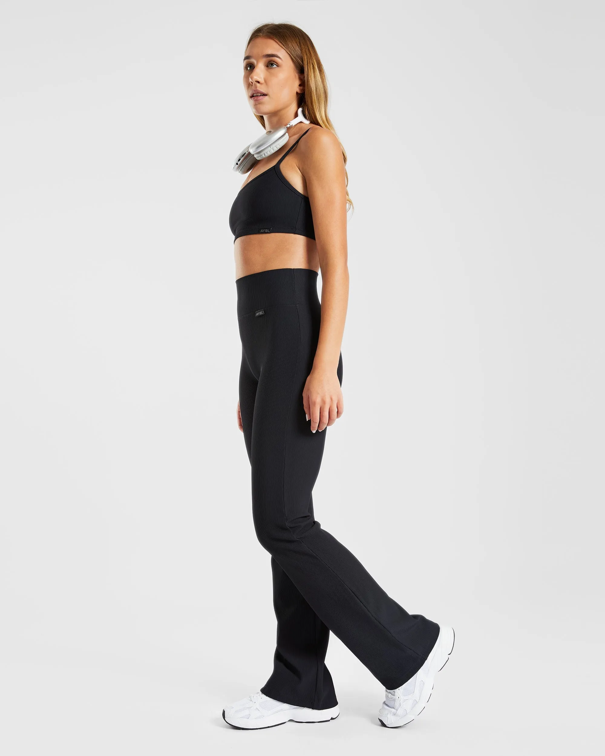 Sculpt Ribbed Flared Leggings - Black