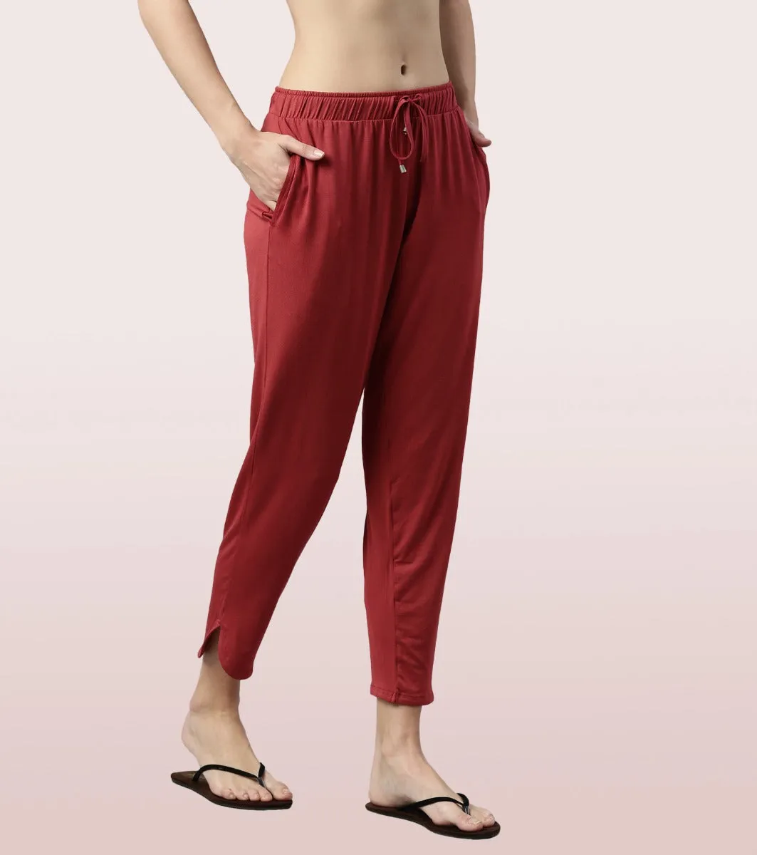 Shop-In Pants - Tapered Lounge Pants With Self Fabric Drawstring With Metal Ends