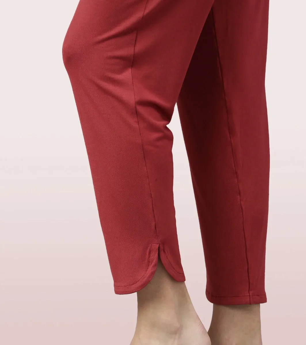 Shop-In Pants - Tapered Lounge Pants With Self Fabric Drawstring With Metal Ends