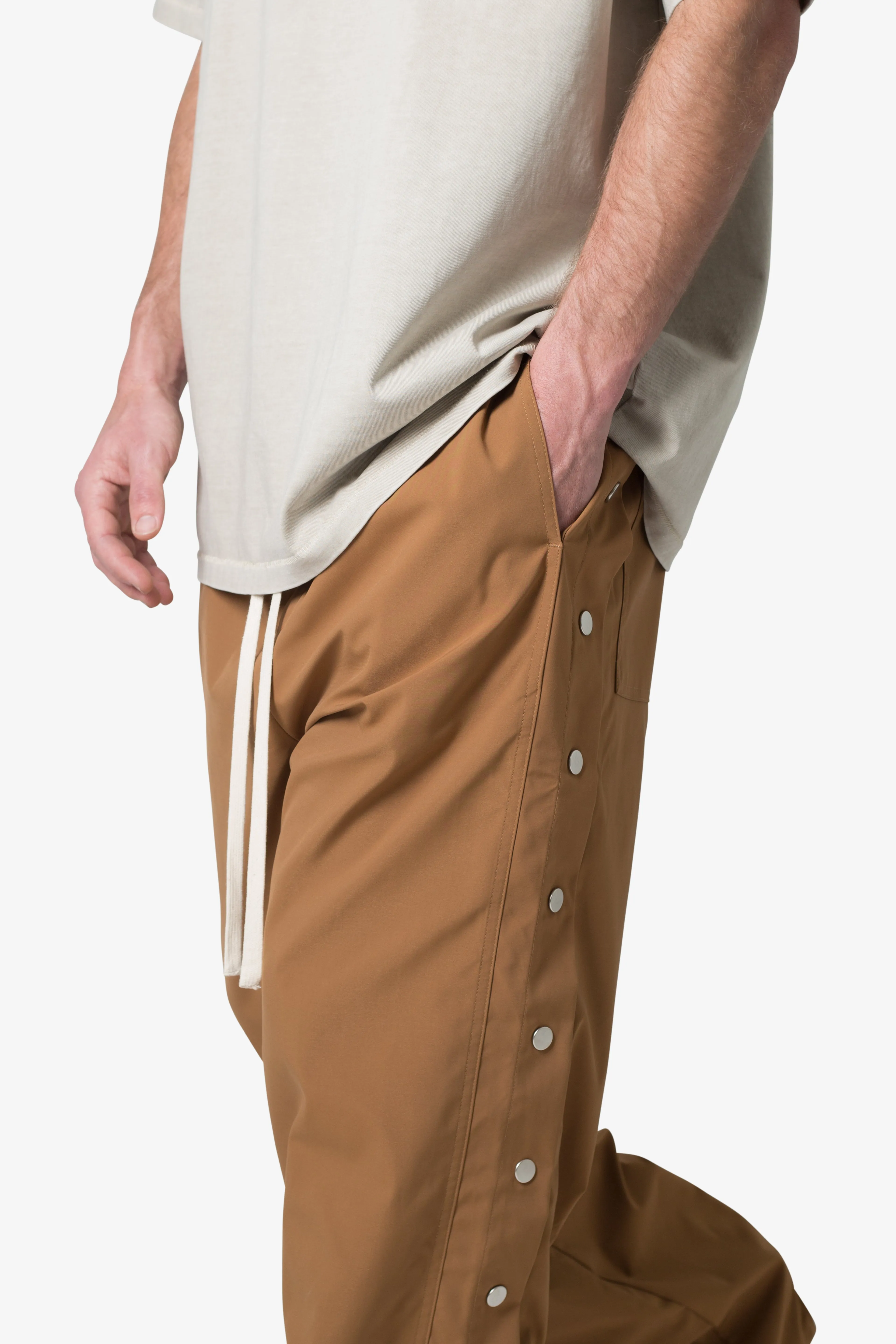 Side Snap Nylon Pants - Brown