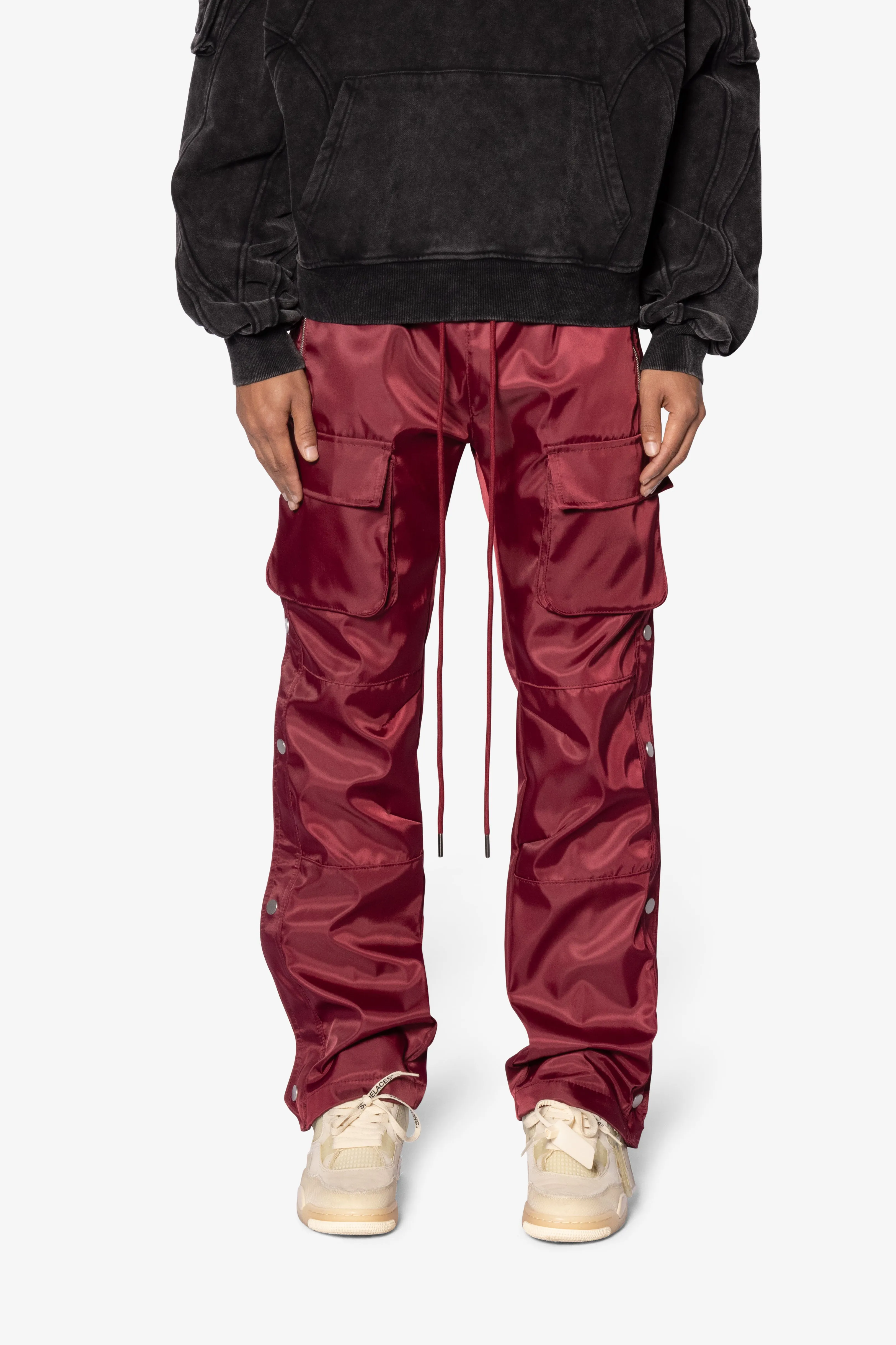 Snap Front Cargo Pants - Red