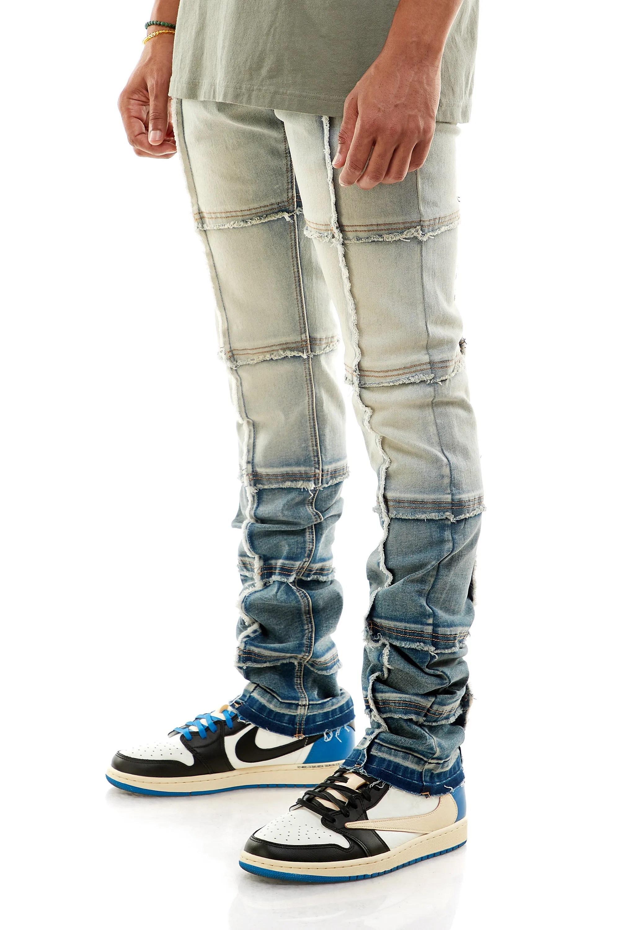 Stacked Cut Sew Jeans for Men