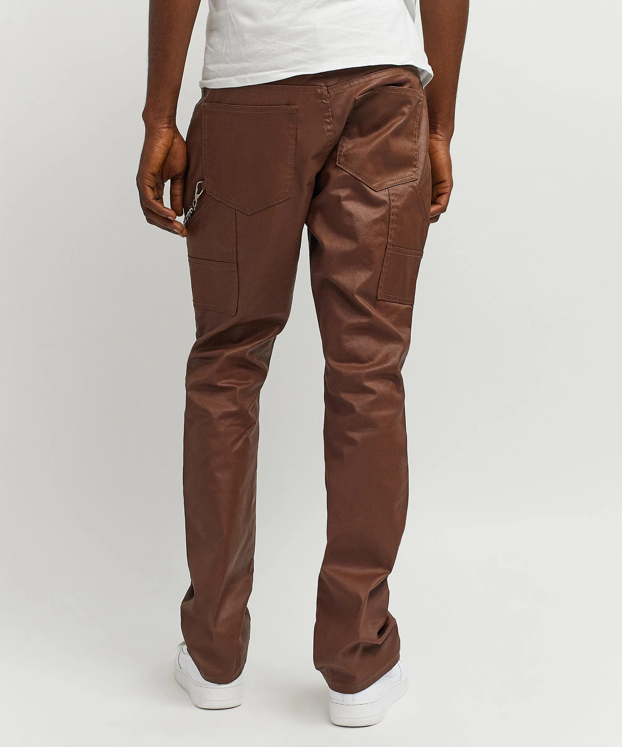 Stacked Flare Waxed Denim Jeans - Rust