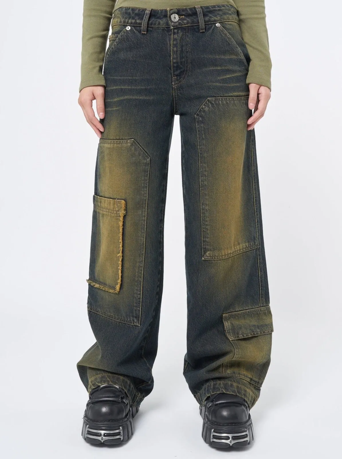 Track Multi Pocket Overdye Cargo Jeans