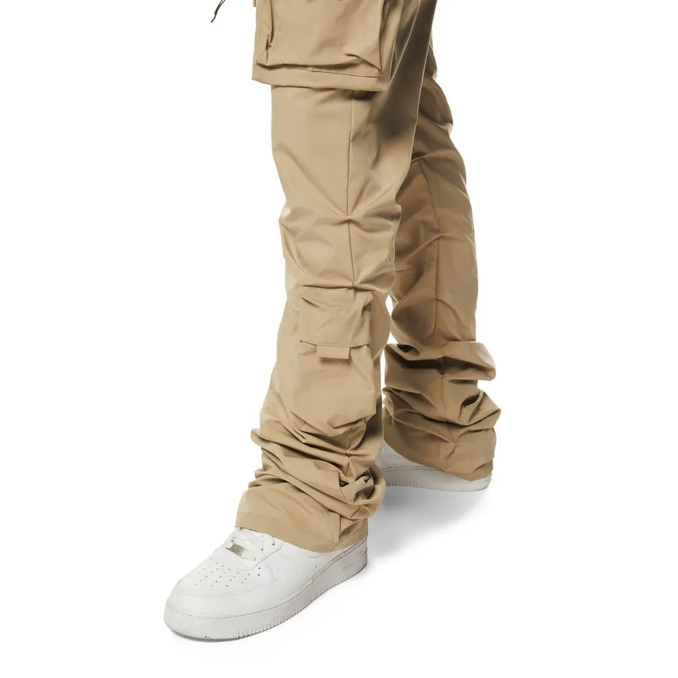 Utility Cargo Stacked Windbreaker Pants - Khaki