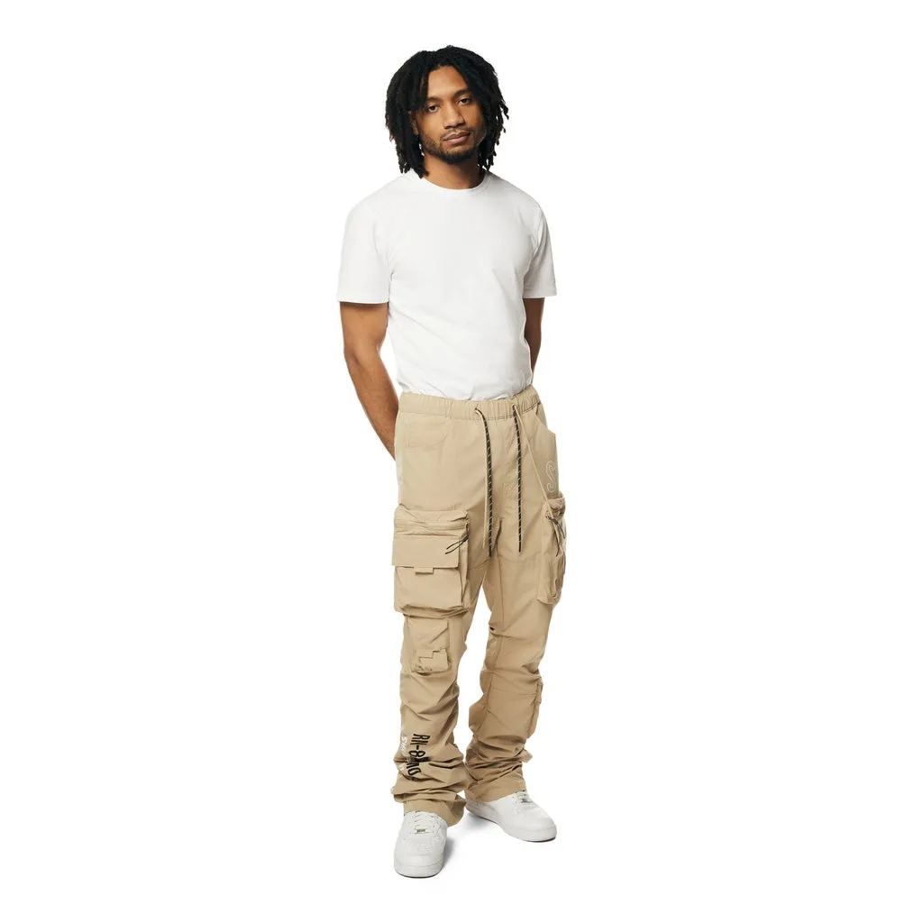 Utility Cargo Stacked Windbreaker Pants - Khaki