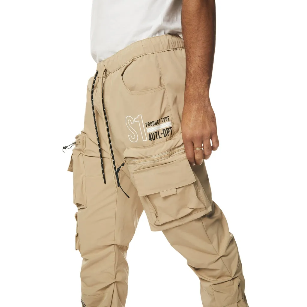 Utility Cargo Stacked Windbreaker Pants - Khaki