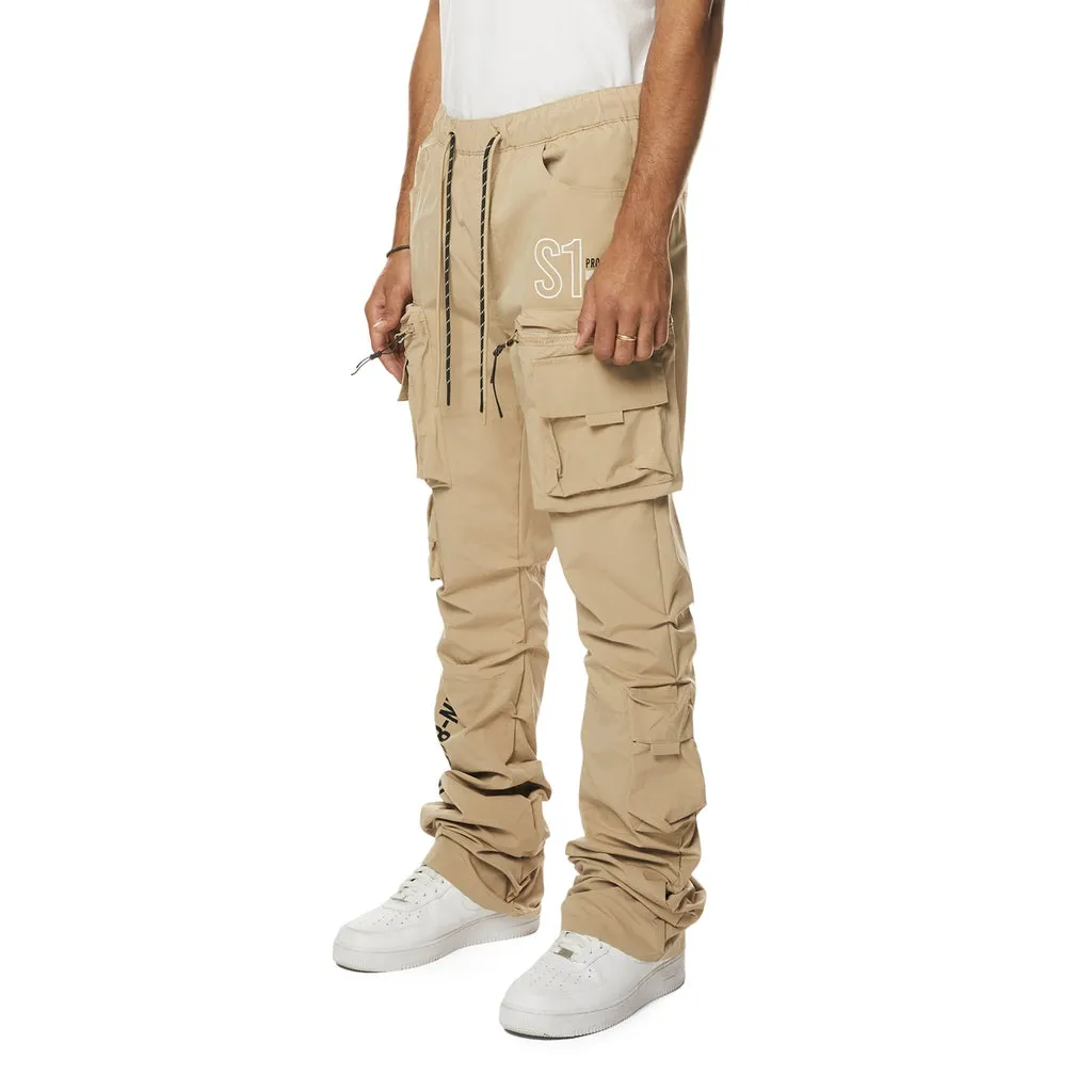 Utility Cargo Stacked Windbreaker Pants - Khaki