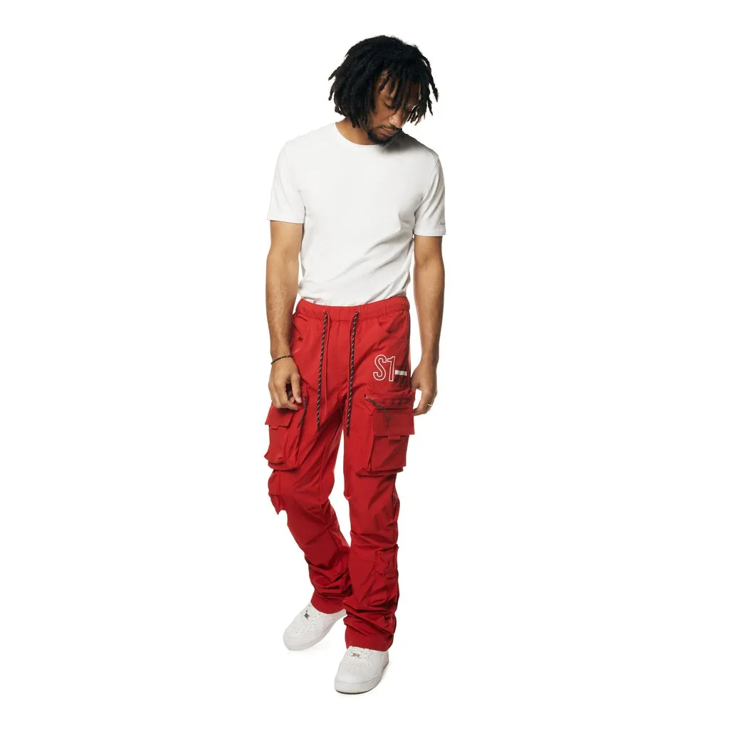 Utility Cargo Stacked Windbreaker Pants - Red