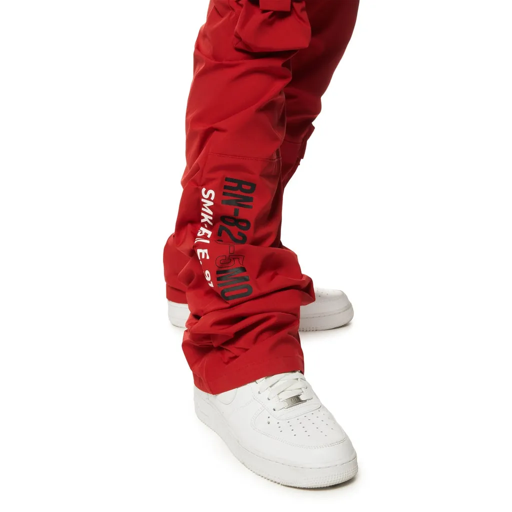 Utility Cargo Stacked Windbreaker Pants - Red