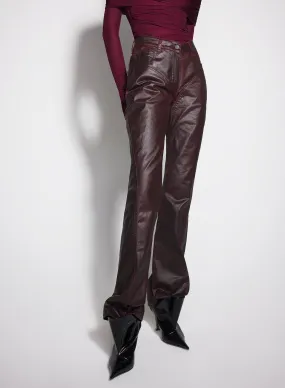 vampire red waxed denim pants